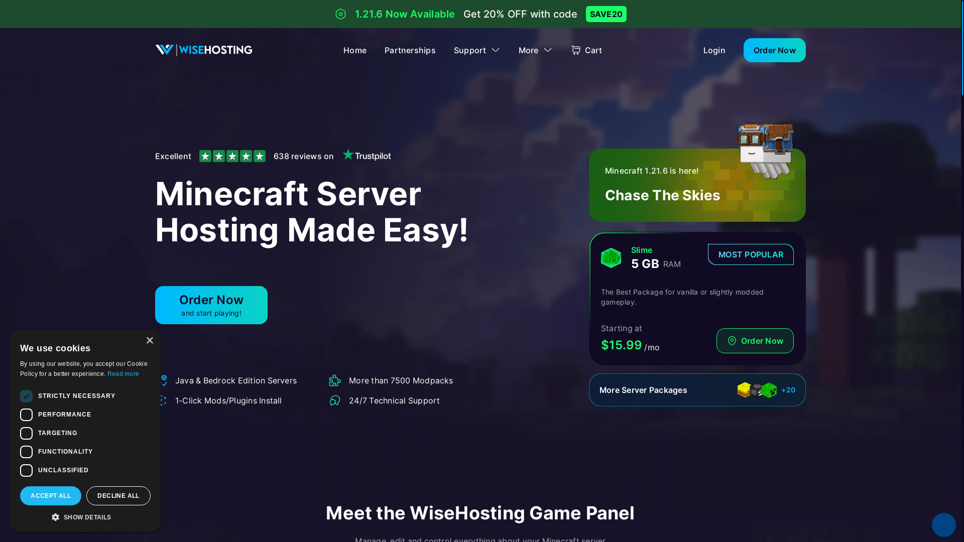 website screenshot of https://wisehosting.com/