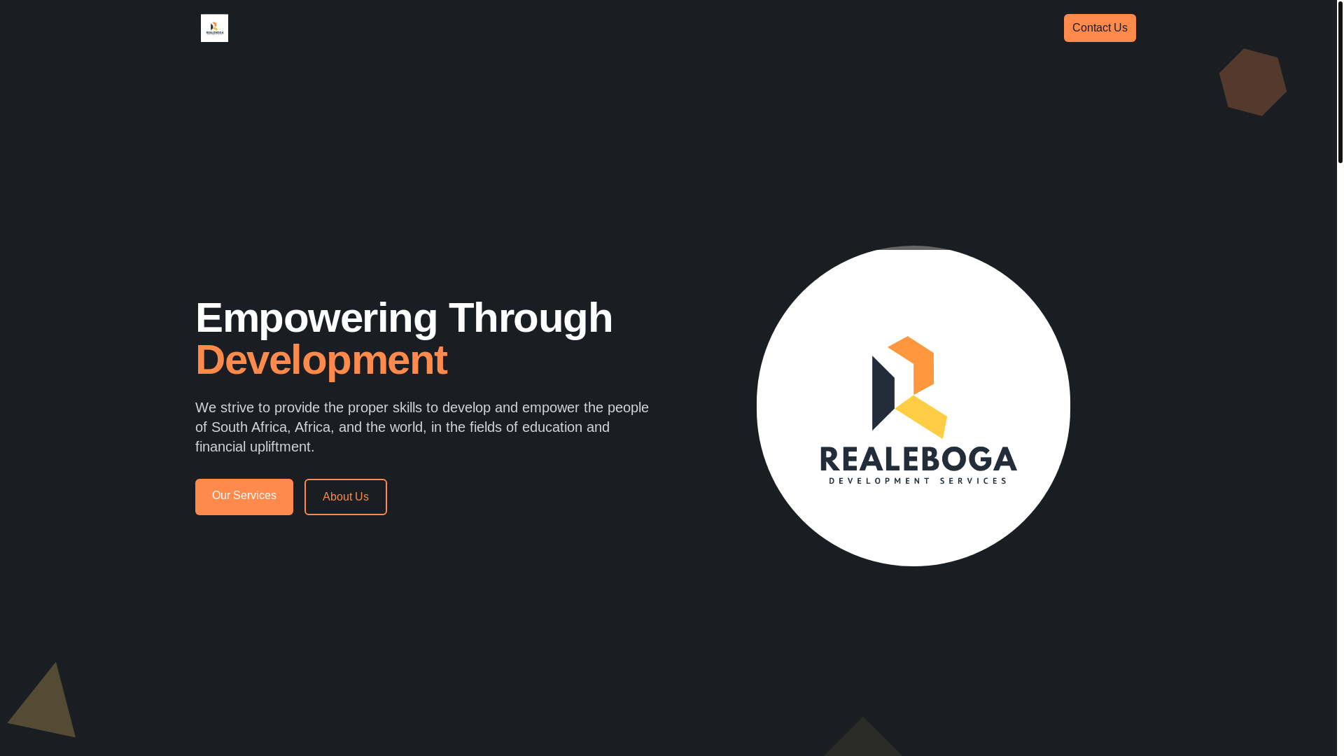 website screenshot of https://realebogadevelopmentservices.co.za/