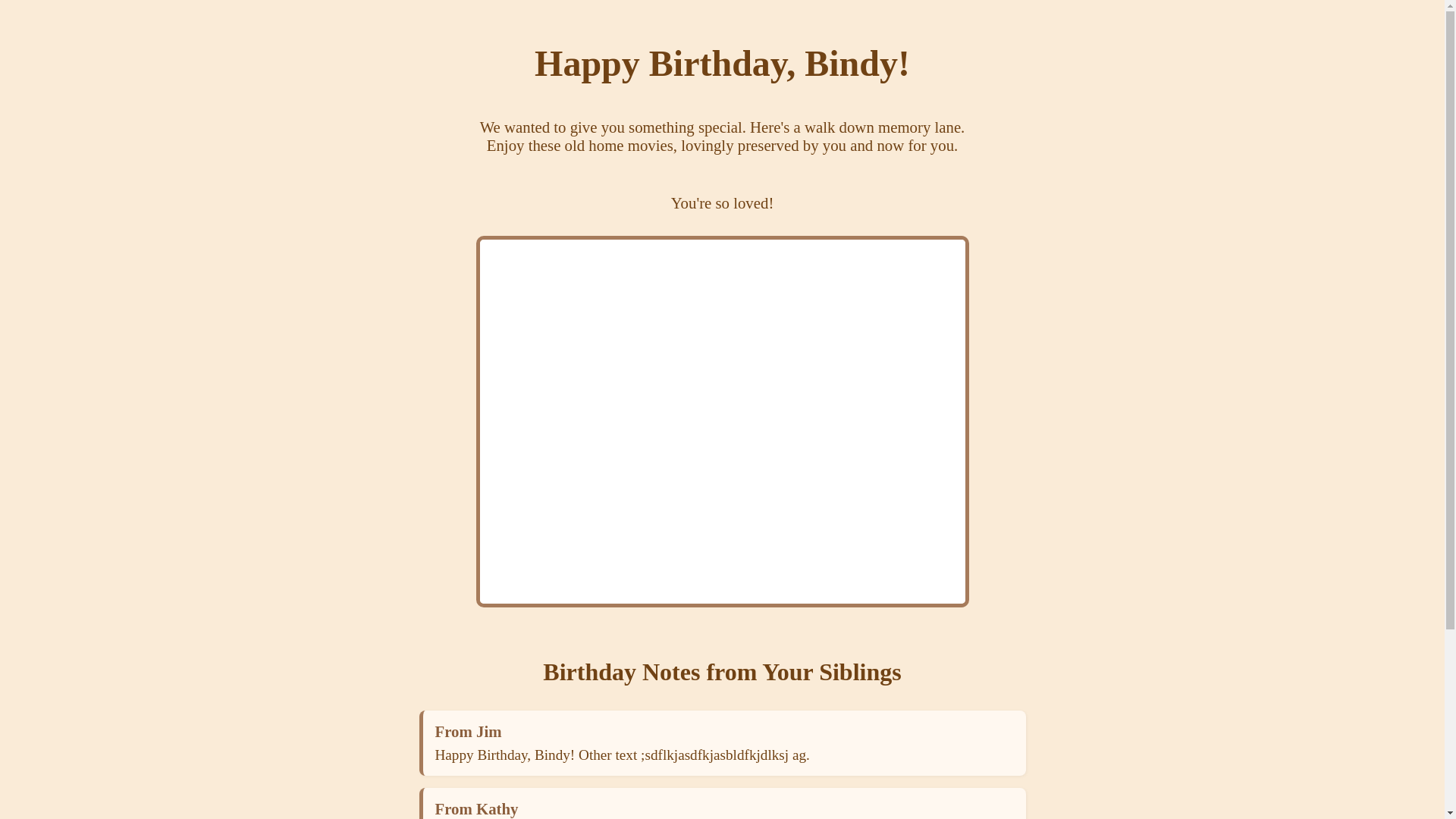 website screenshot of https://happybirthdaybindy.com/