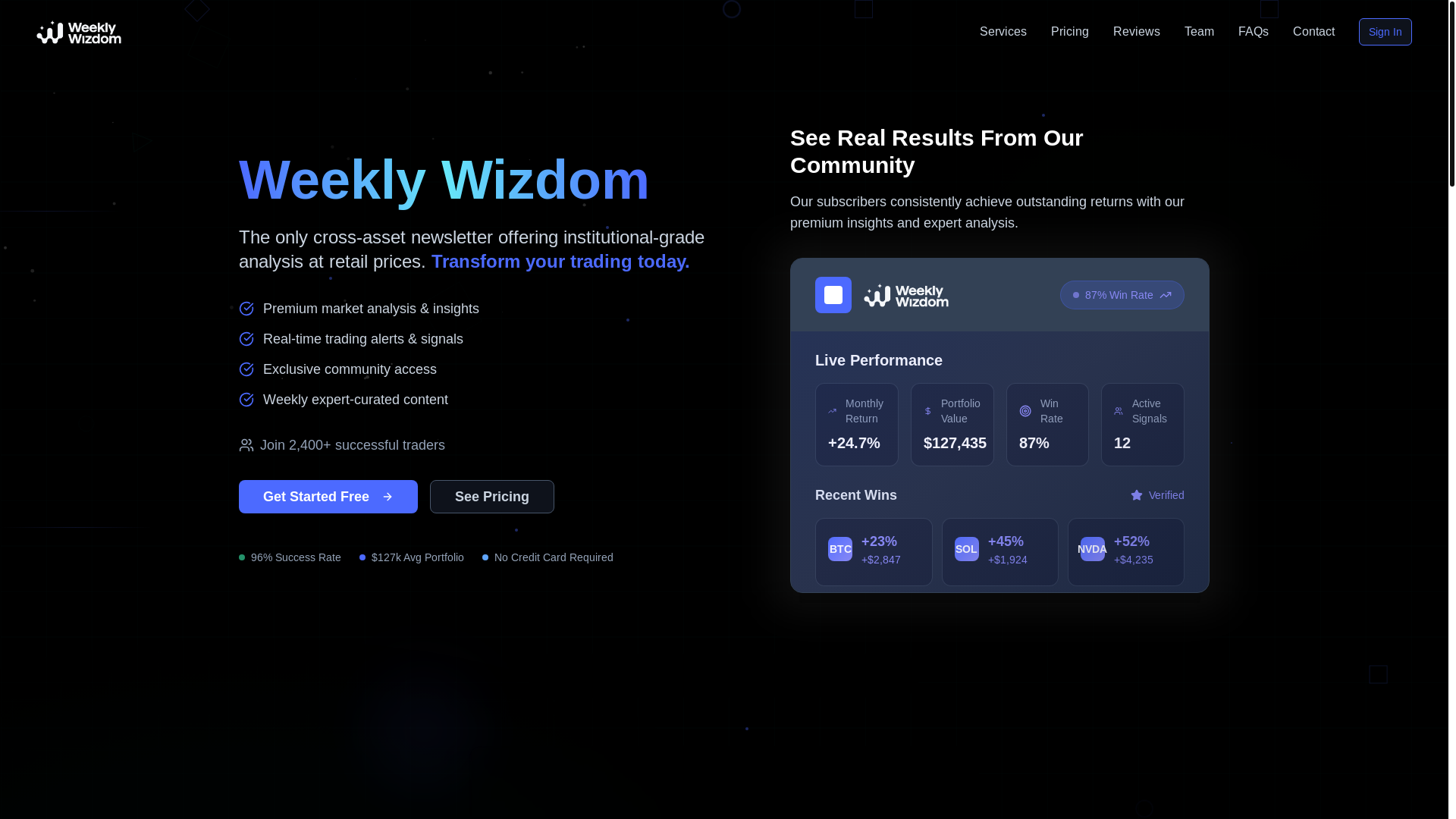 website screenshot of https://weeklywizdom.app/