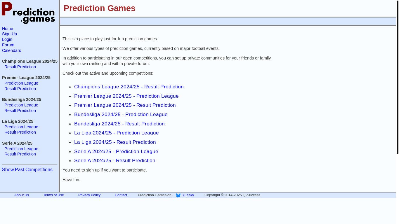 website screenshot of https://prediction.games/