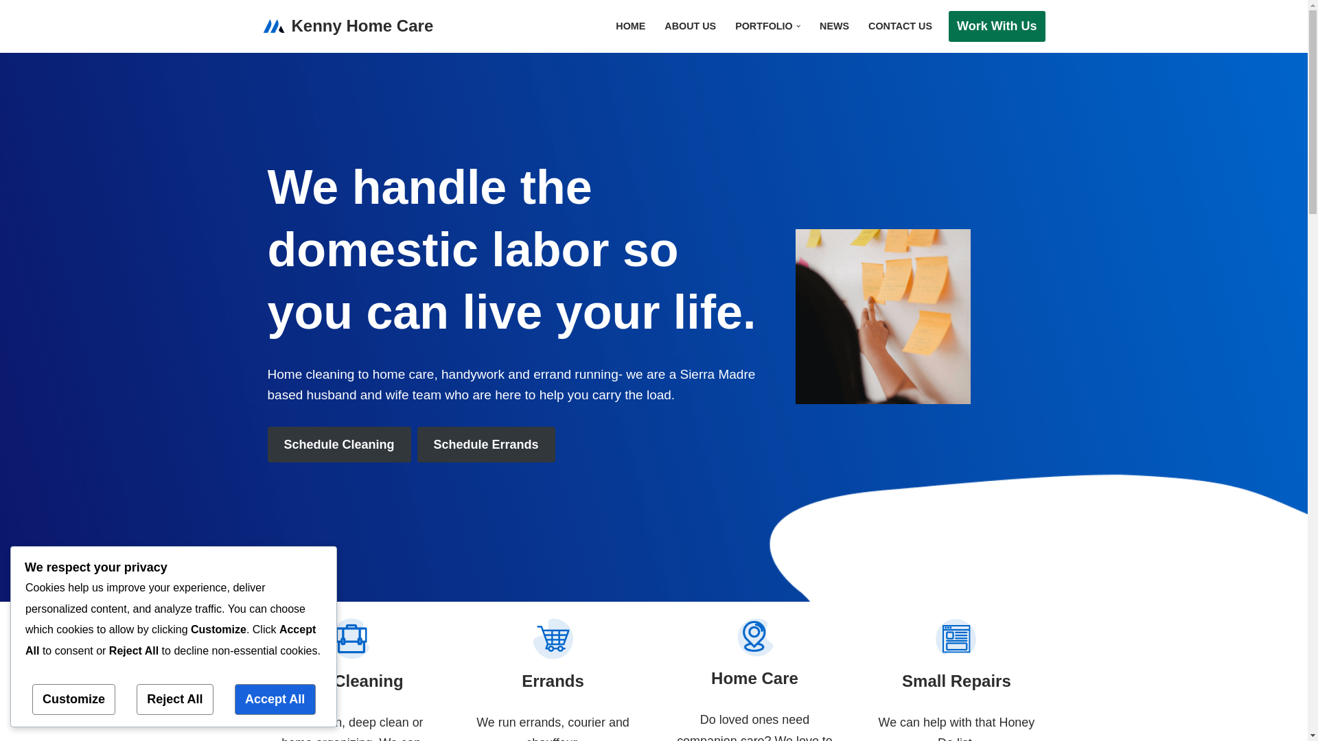 website screenshot of https://kennyhomecare.com/