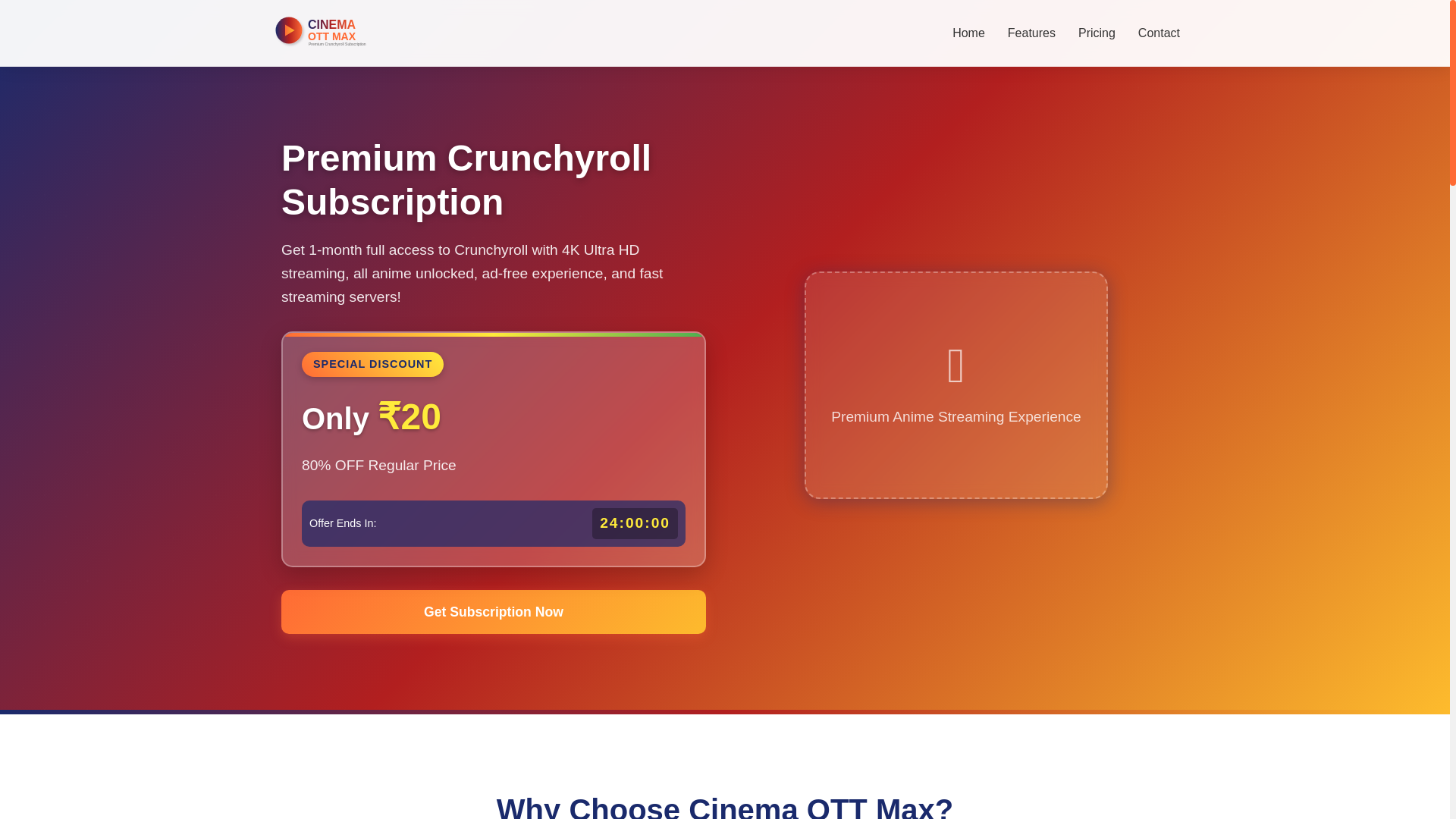 website screenshot of https://cinemaottmax.in/
