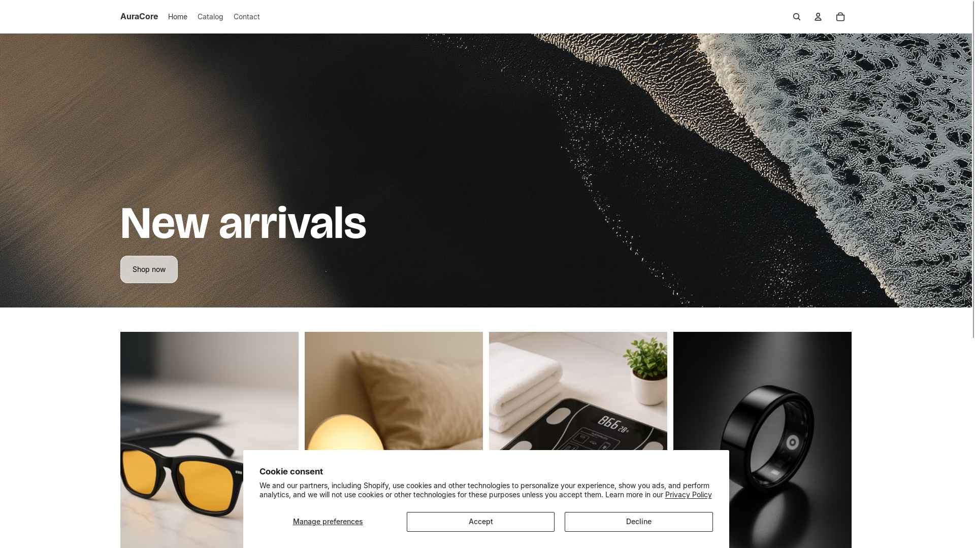 website screenshot of https://getauracore.com/