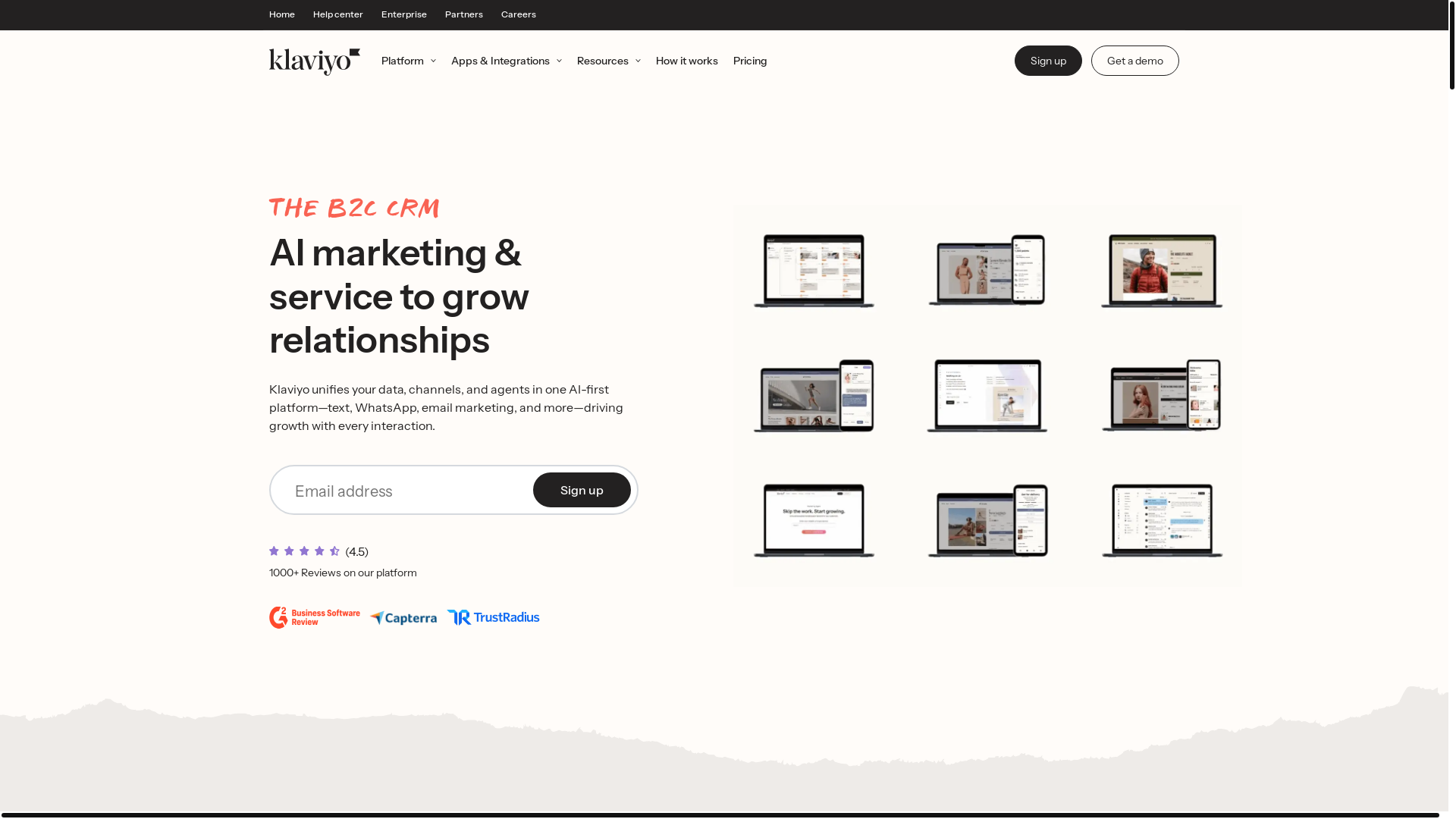 website screenshot of https://www.klaviyo.com/