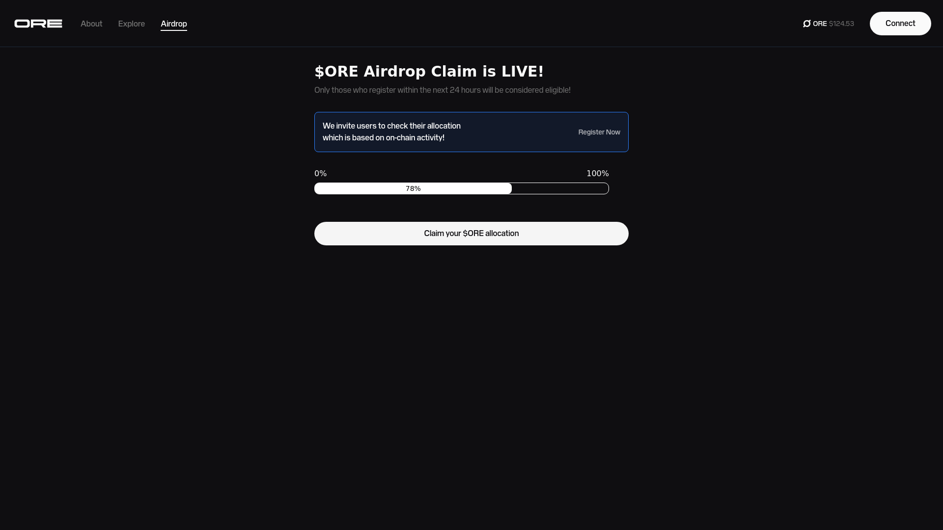website screenshot of https://claim-ore.app/