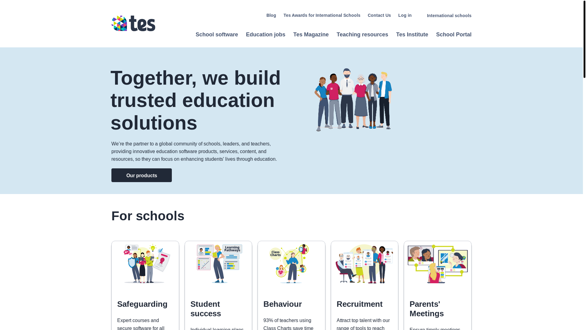 website screenshot of https://tes.com/