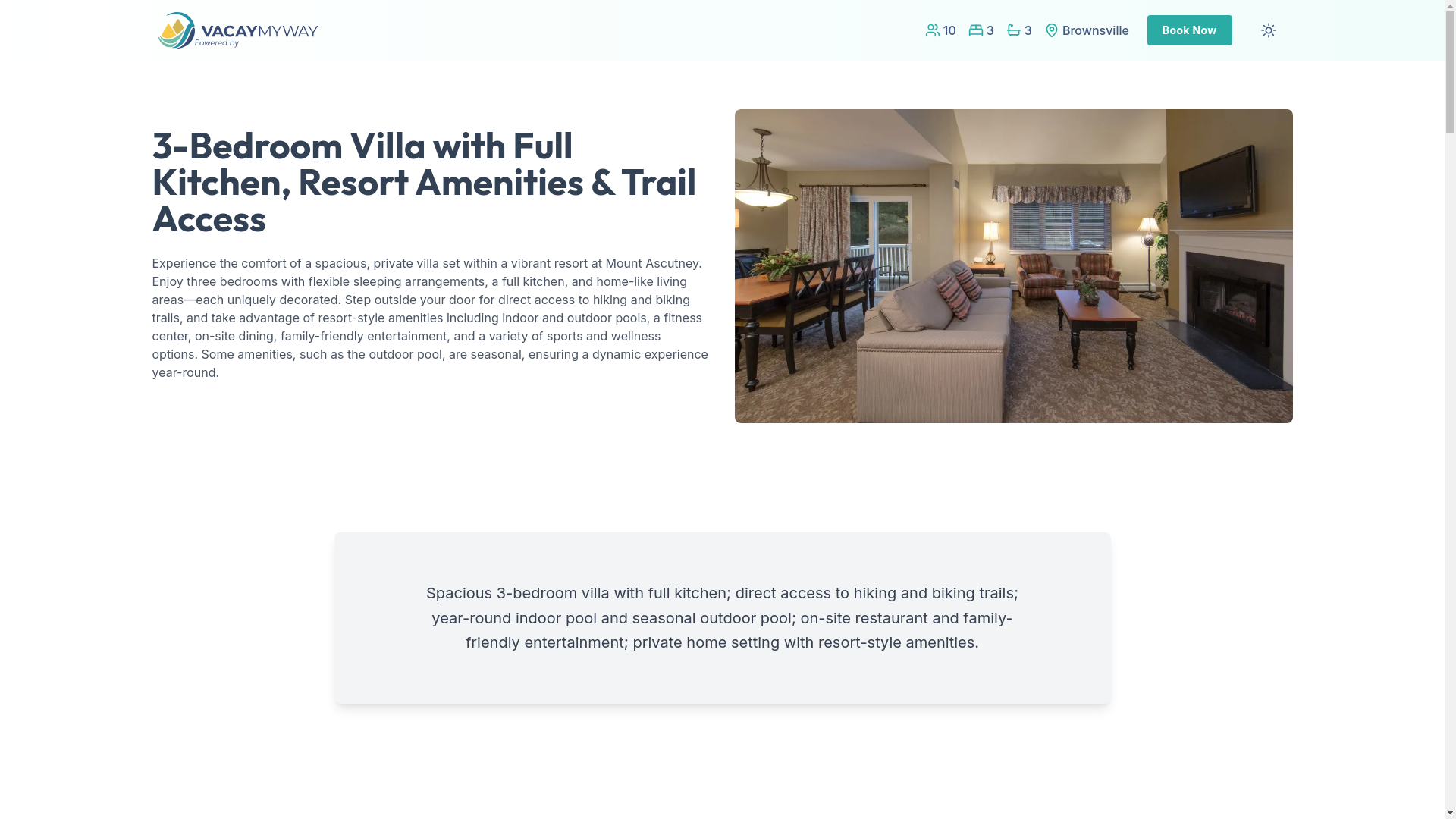 website screenshot of https://sereneascutney.vacations/