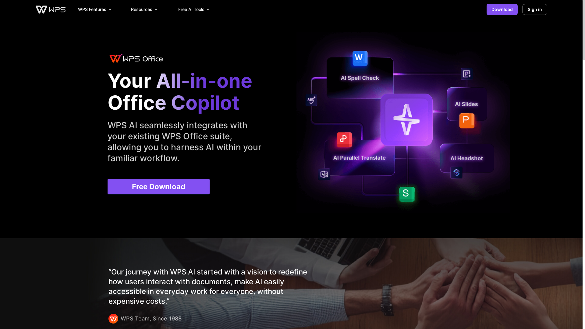 website screenshot of https://www.wps.ai/