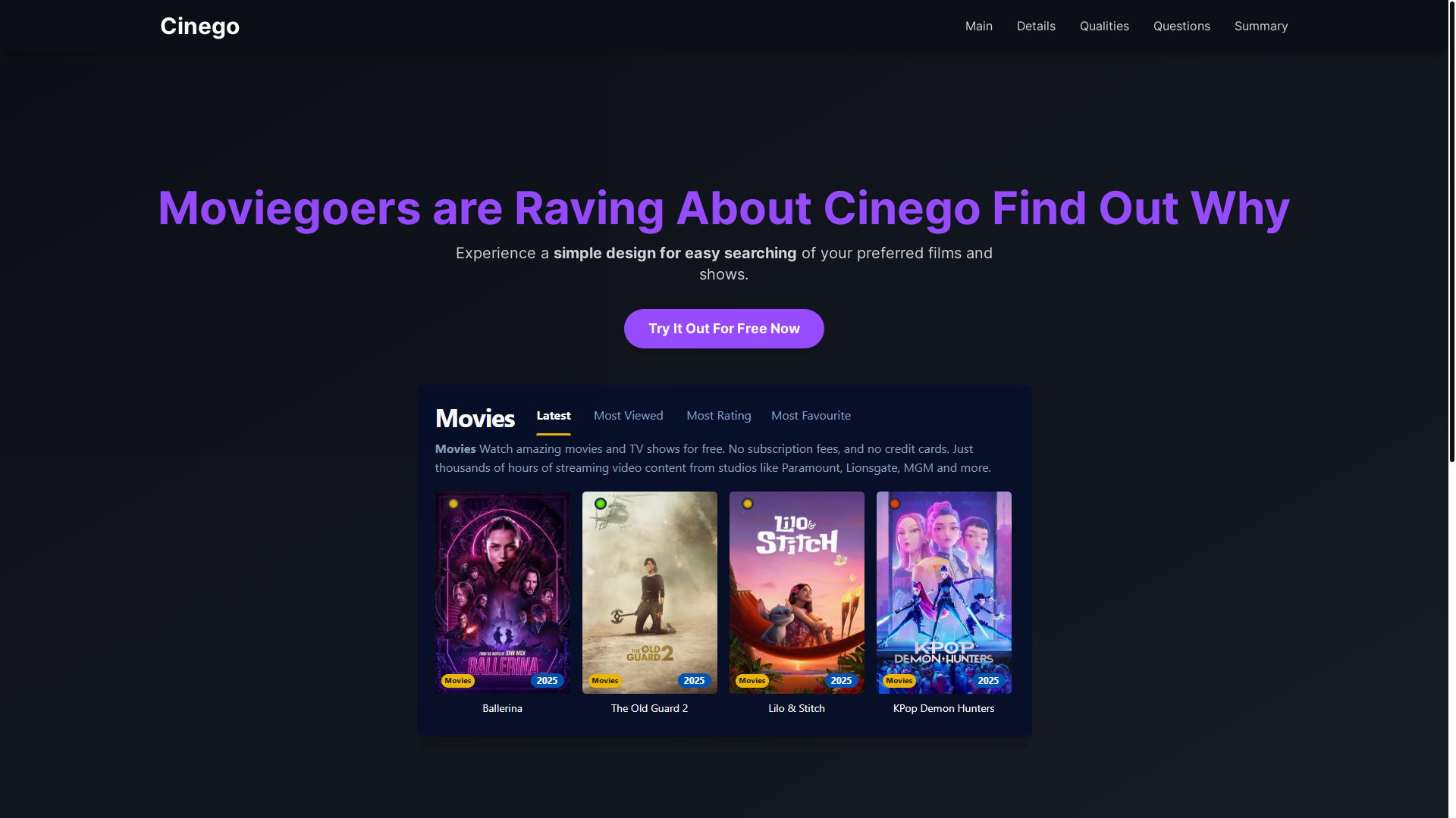 website screenshot of https://cinego-7j6f.pages.dev/