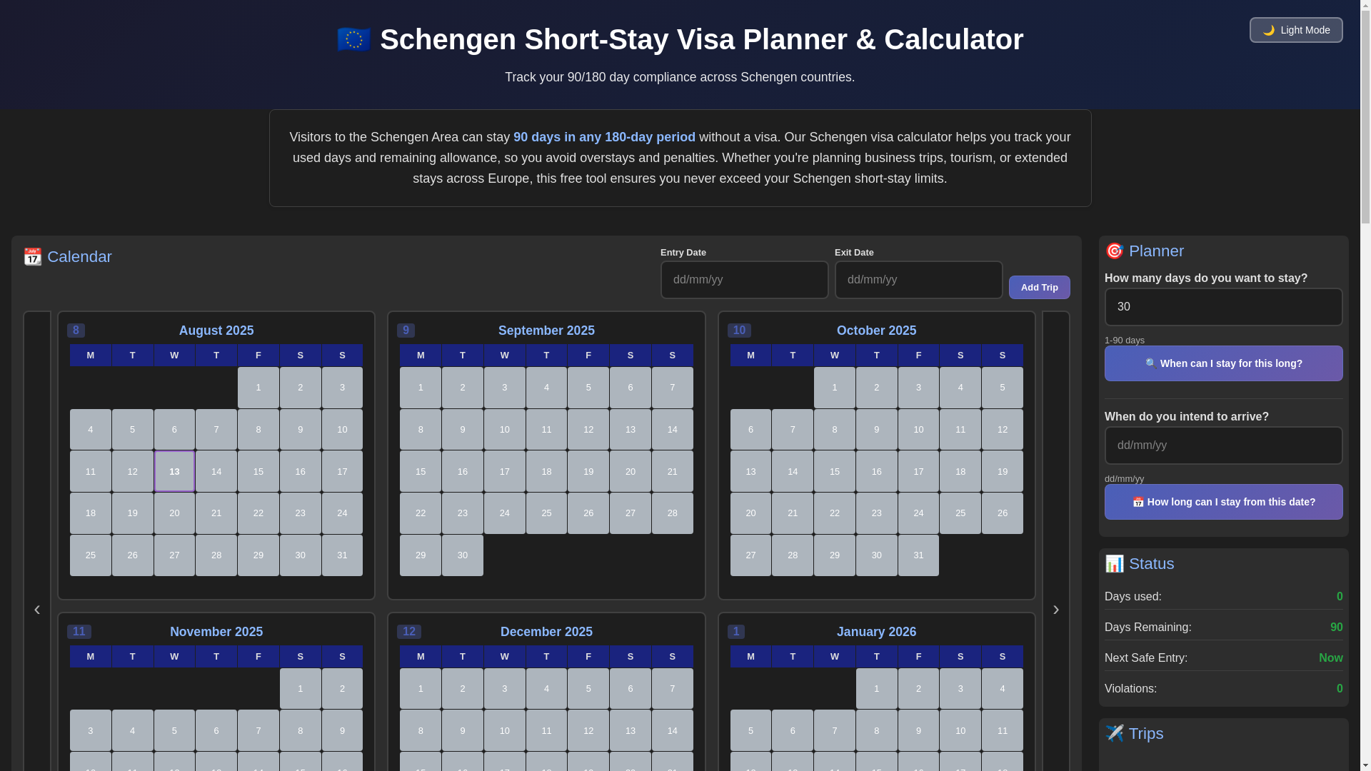 website screenshot of https://schengen-stay.pages.dev/