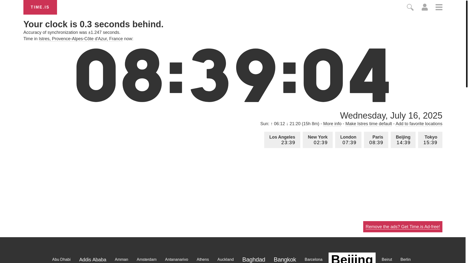 website screenshot of https://time.is/