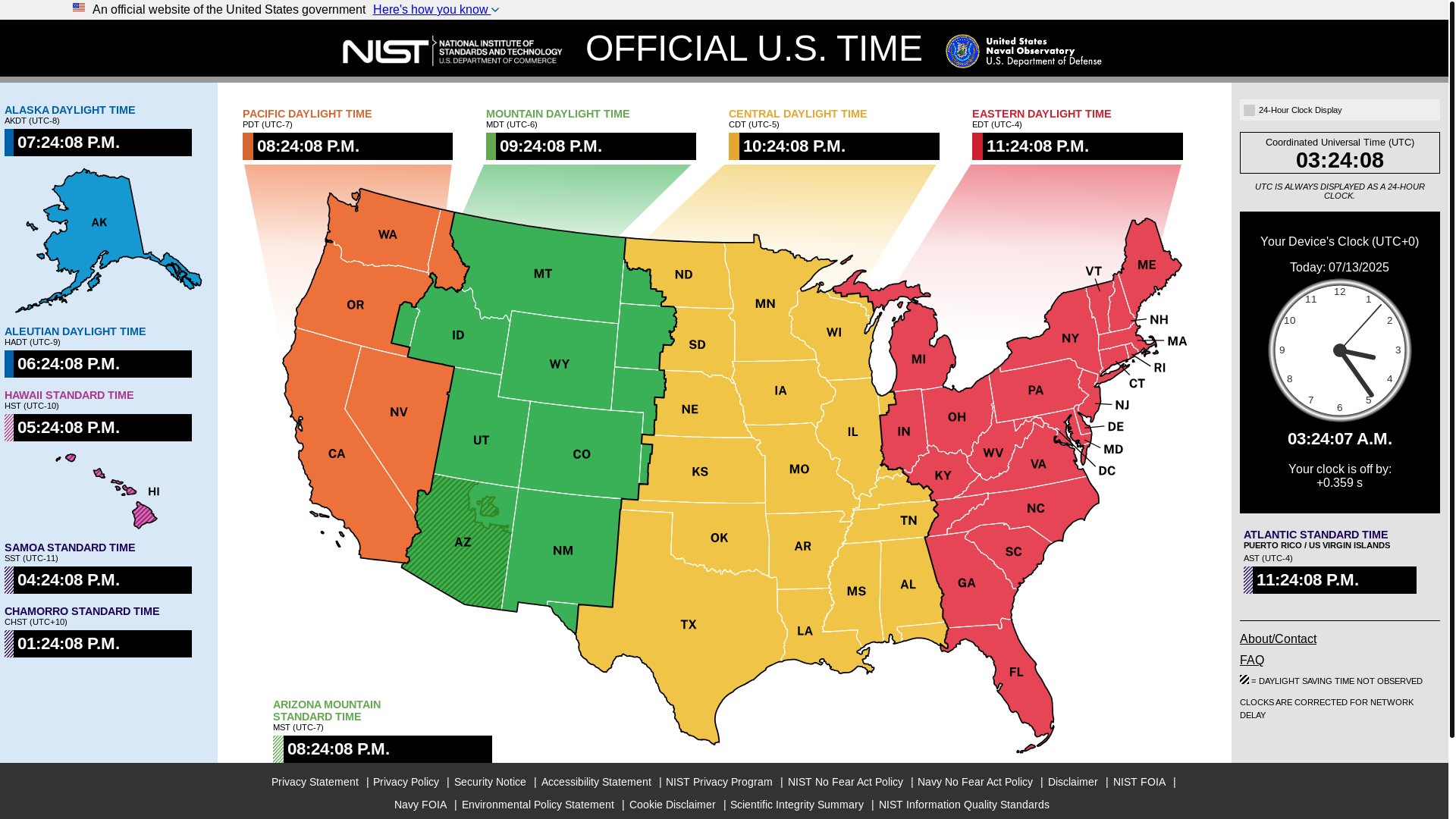website screenshot of https://time.gov/