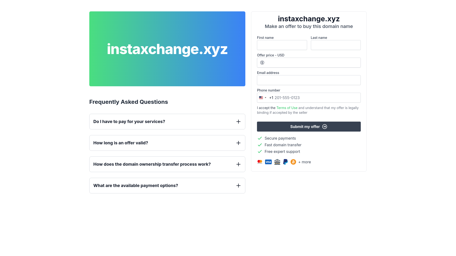 website screenshot of https://instaxchange.xyz/