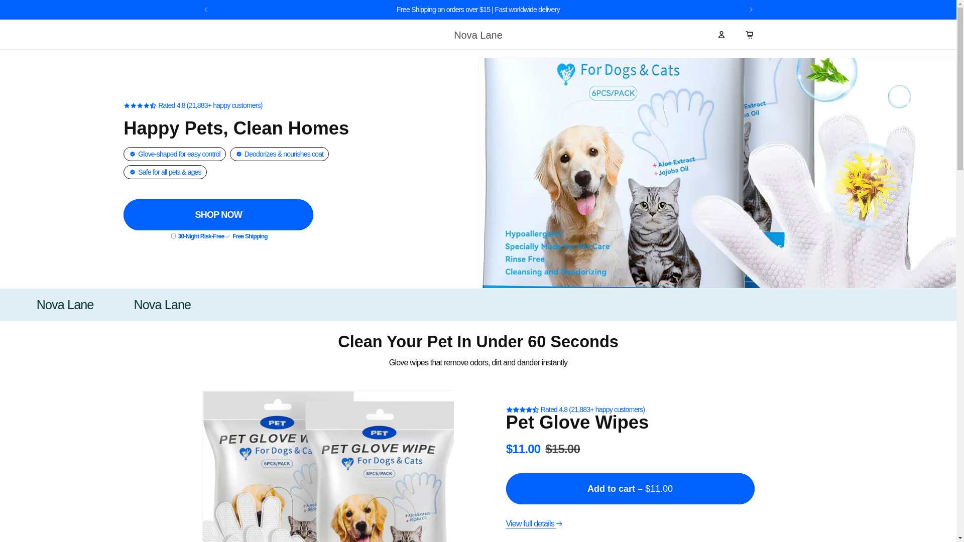 website screenshot of https://thenovapets.com/