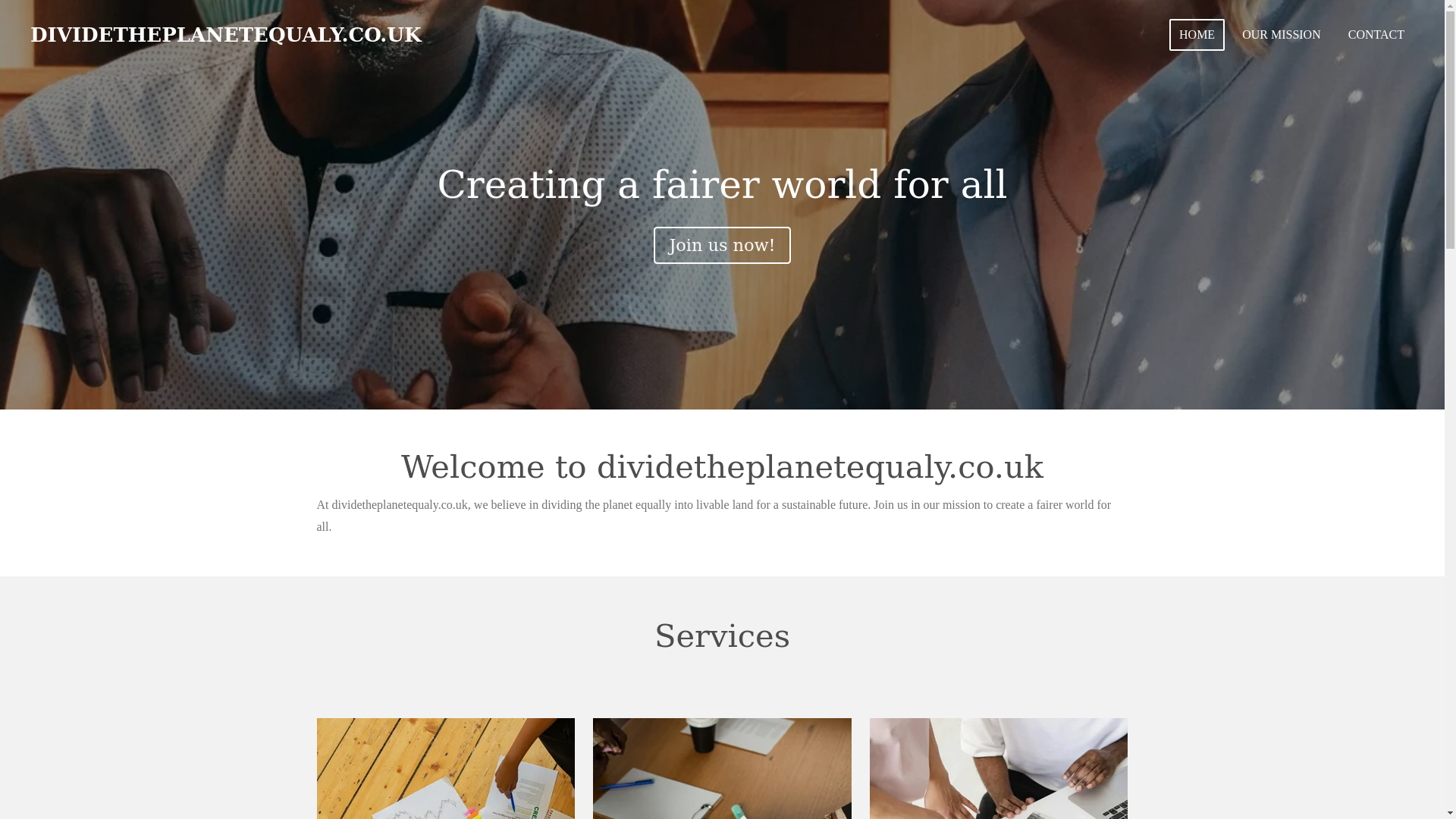 website screenshot of https://dividetheplanetequally.com/