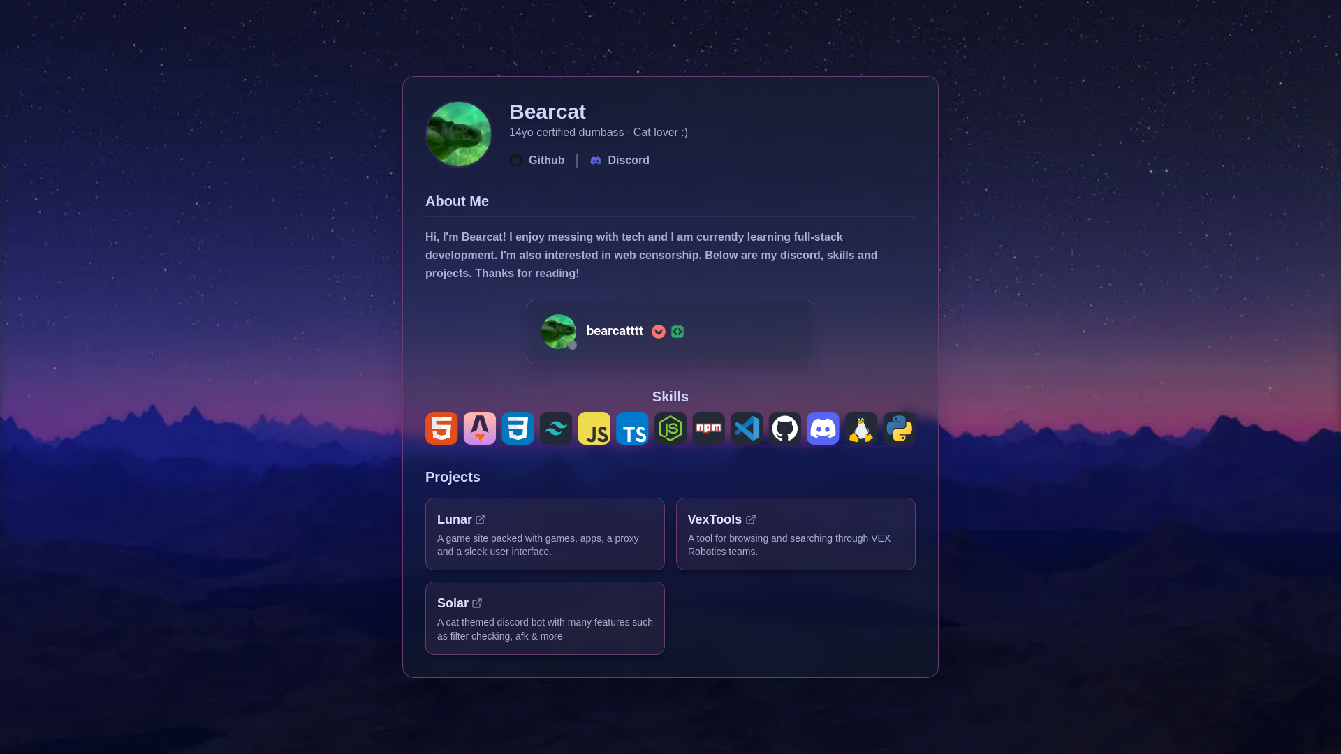 website screenshot of https://bearcat-rocks.pages.dev/
