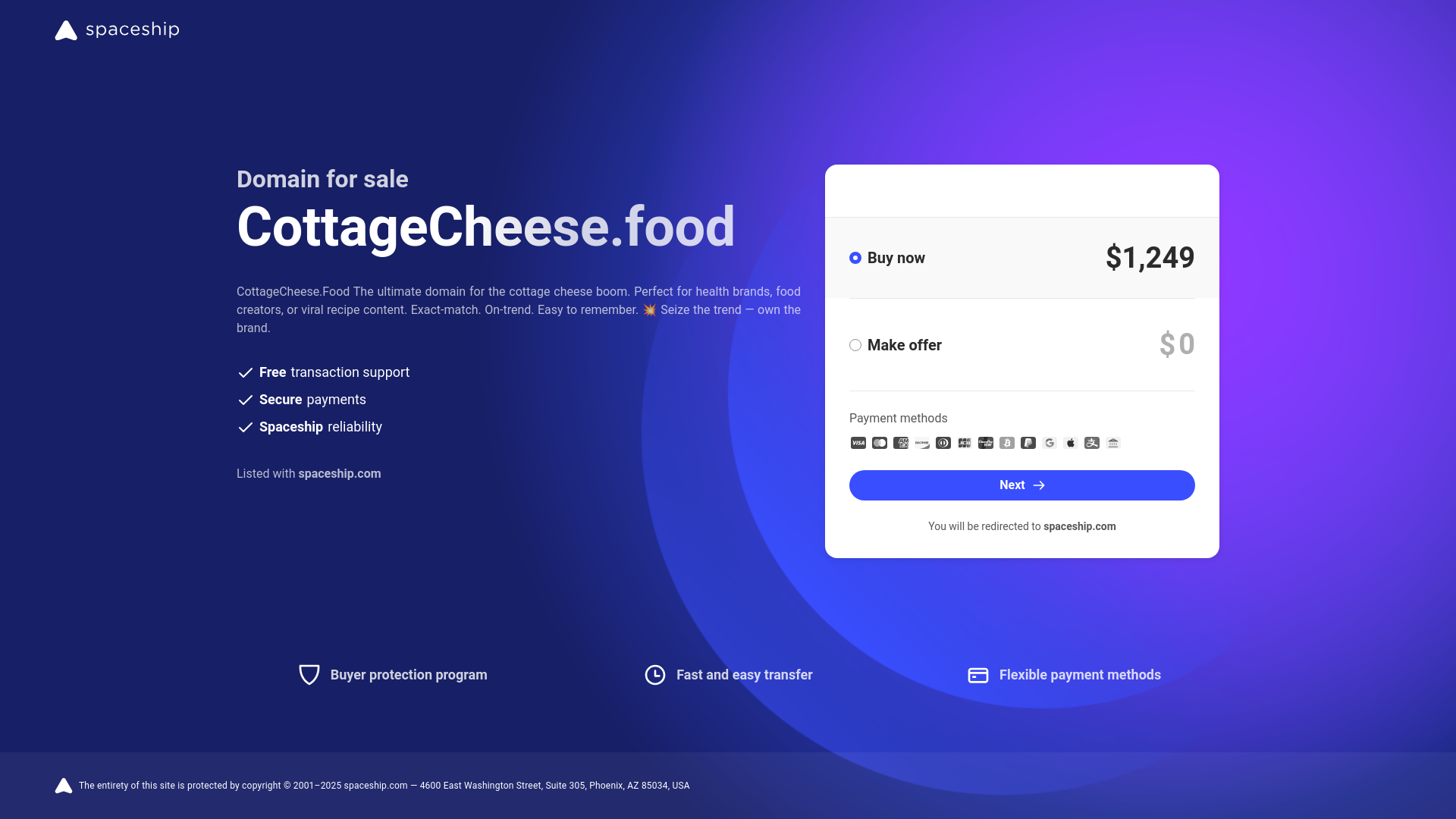 website screenshot of https://cottagecheese.food/