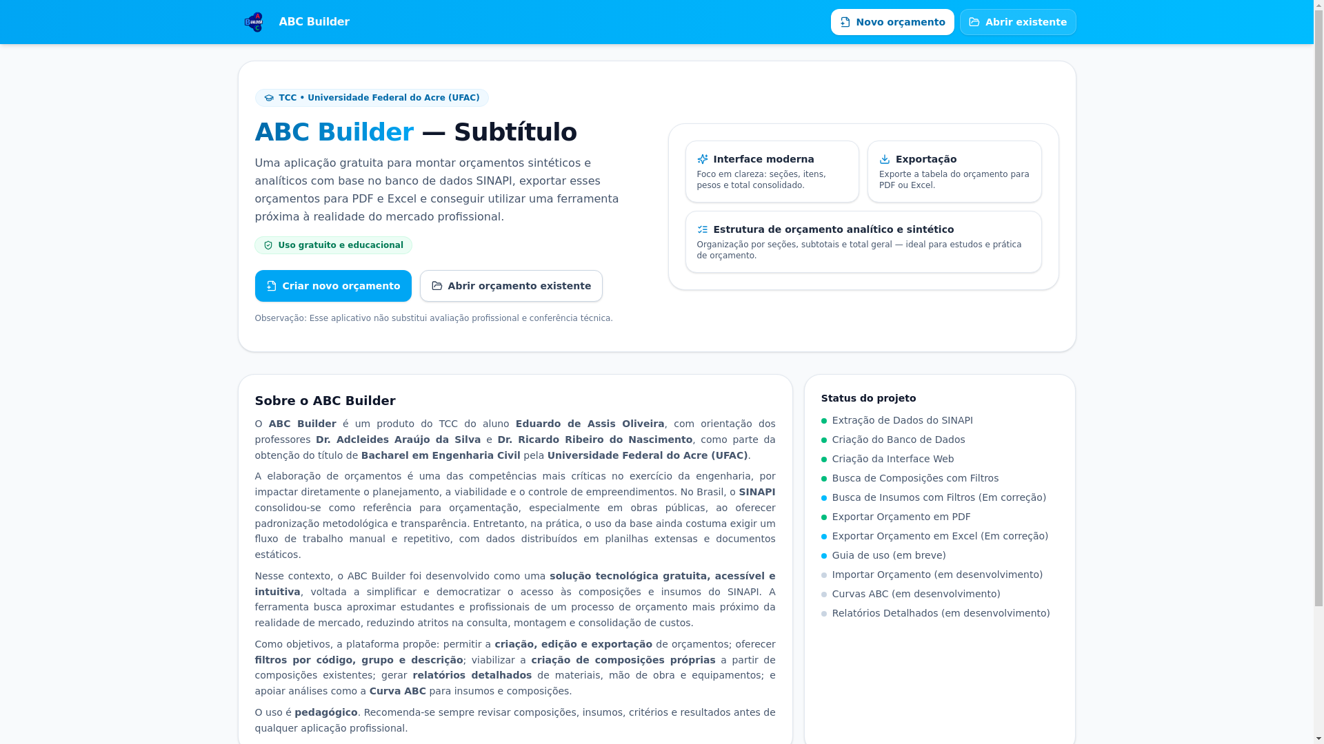 website screenshot of https://abc-builder.com.br/