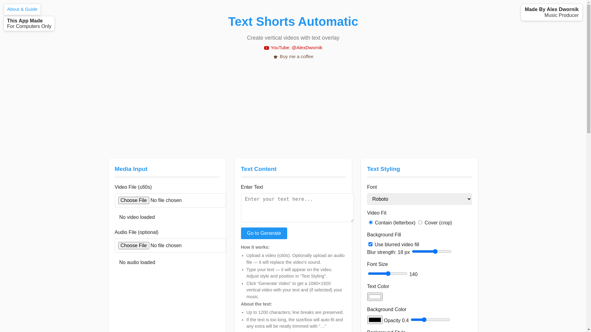 website screenshot of https://textshortsautomatic.pages.dev/