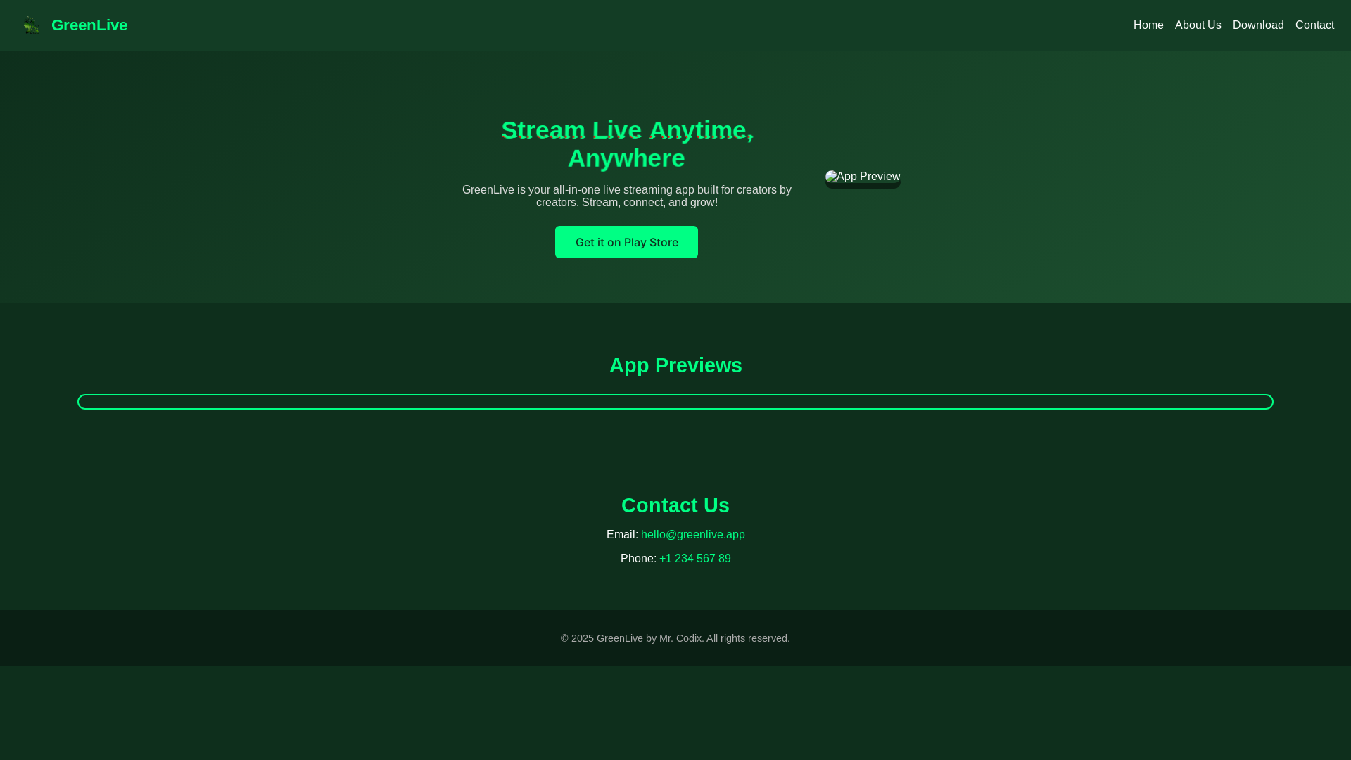 website screenshot of https://greenliveapp.com/