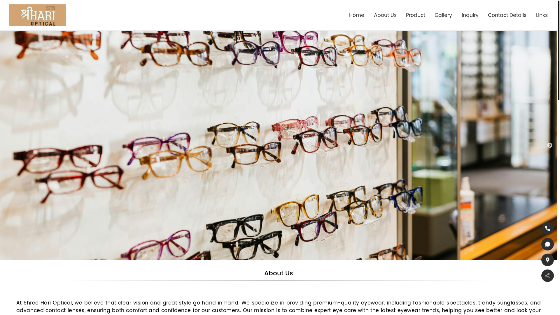 website screenshot of https://shreeharioptical.in/