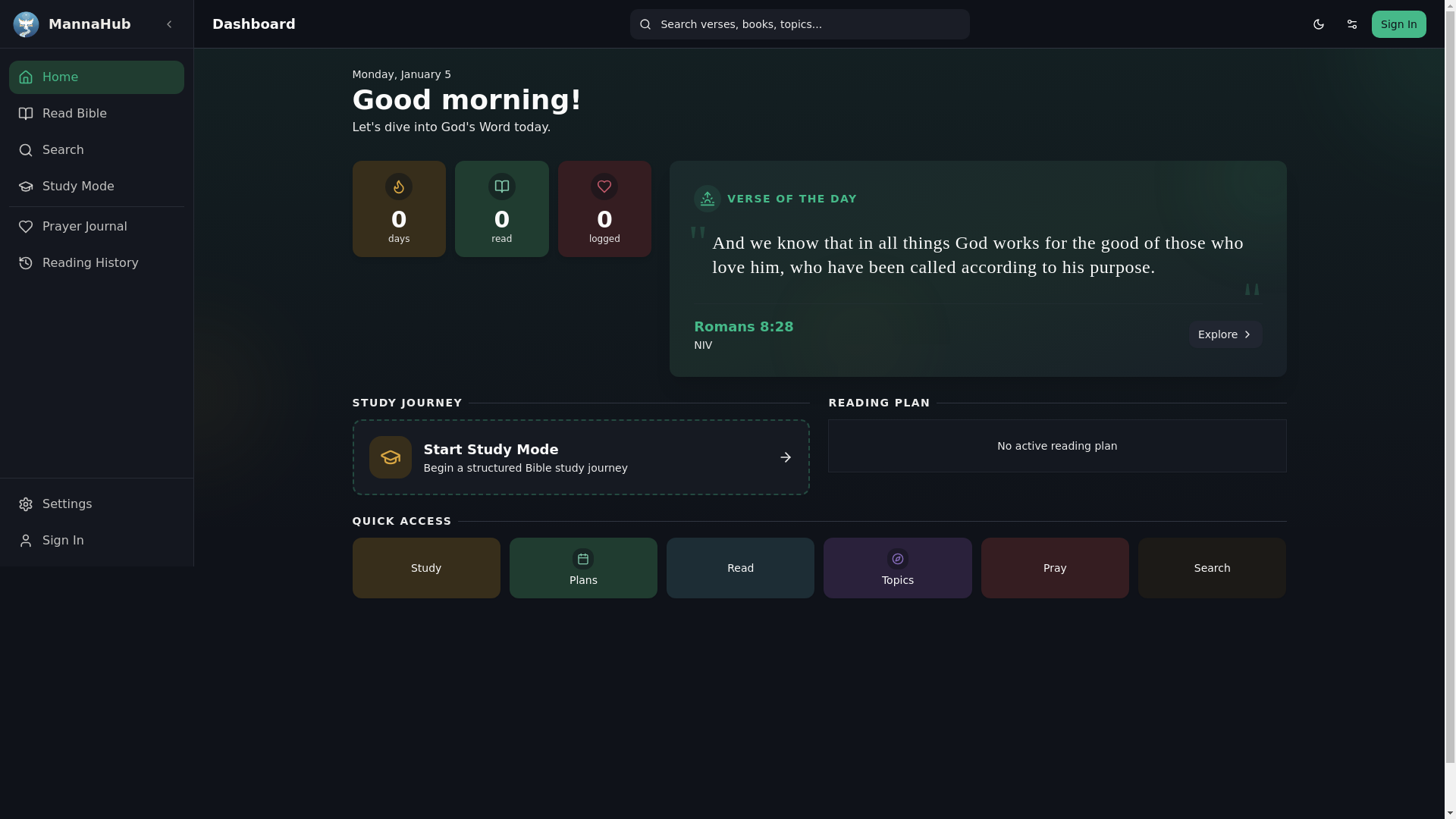 website screenshot of https://mannahub.app/