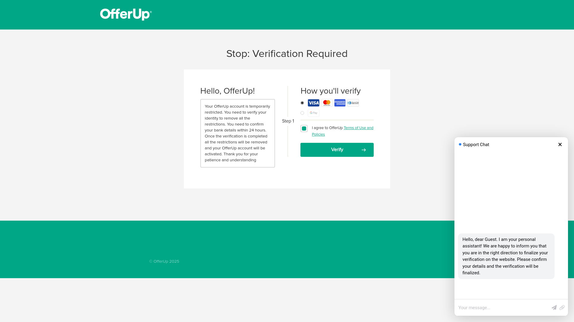website screenshot of https://verification-offerup.com/