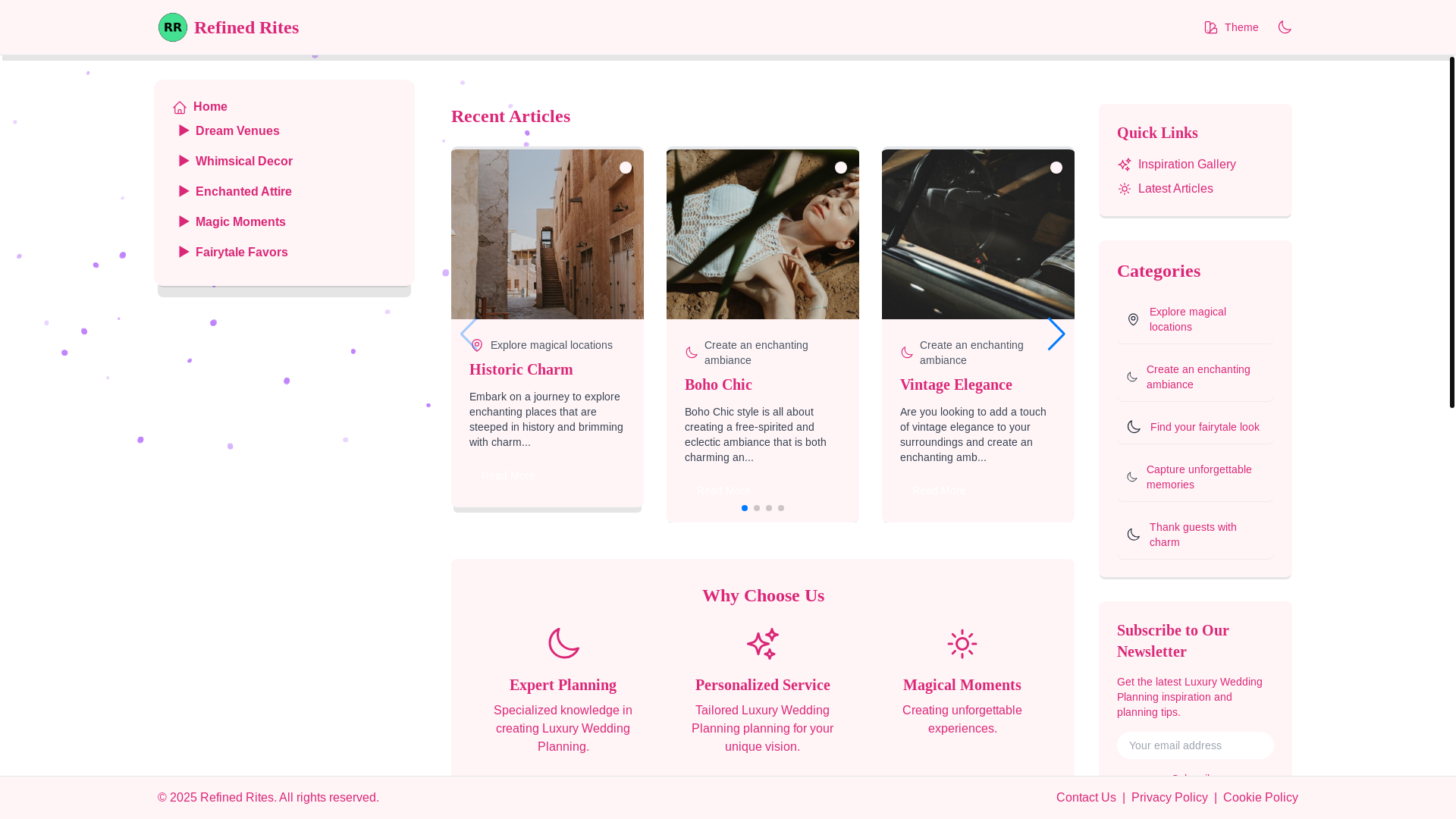 website screenshot of https://refinedweddingrites.beauty/
