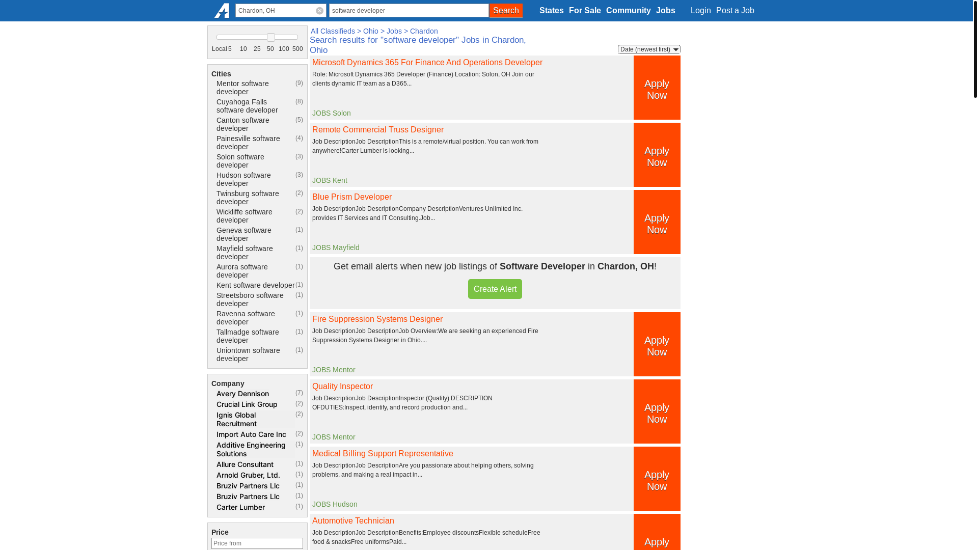 website screenshot of https://chardon.americanlisted.com/jobs/software+developer/