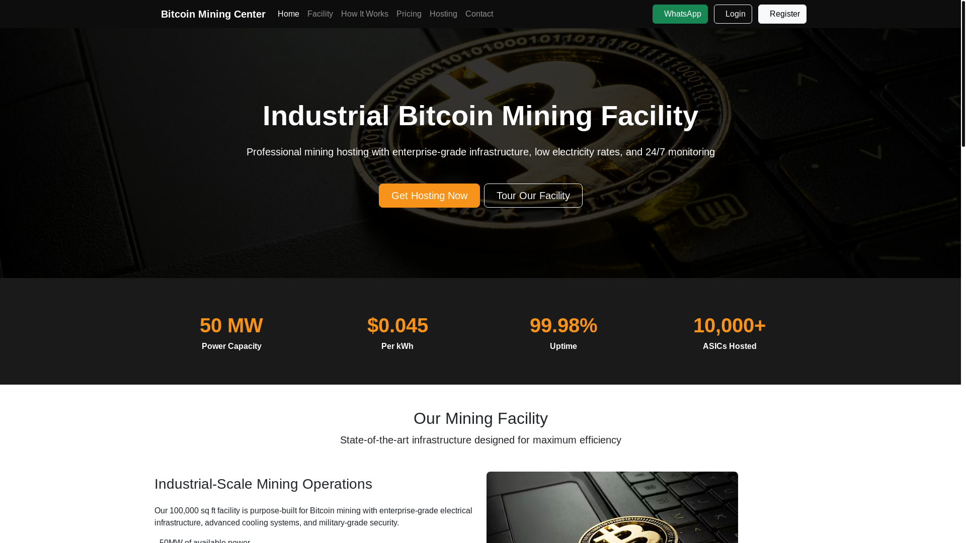 website screenshot of https://bitcoinminingcenter.online/