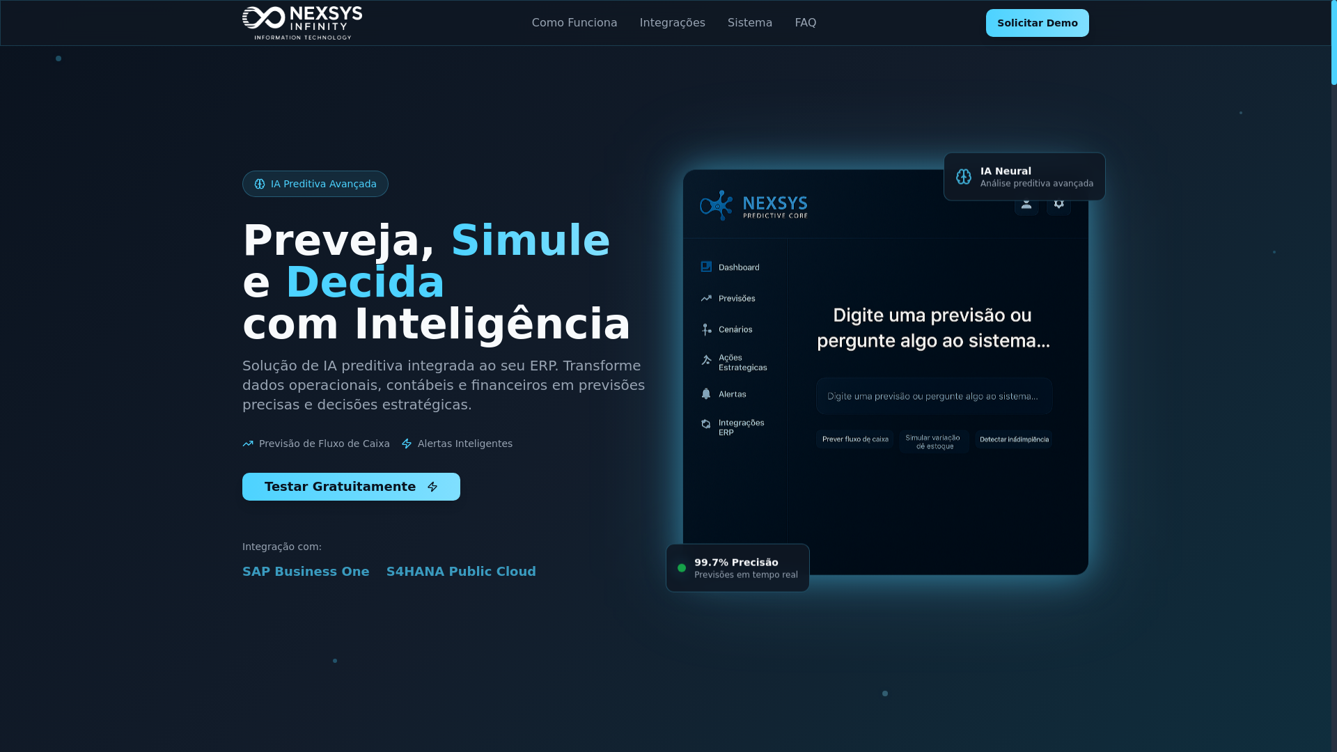 website screenshot of https://nexsysinfinity.com.br/