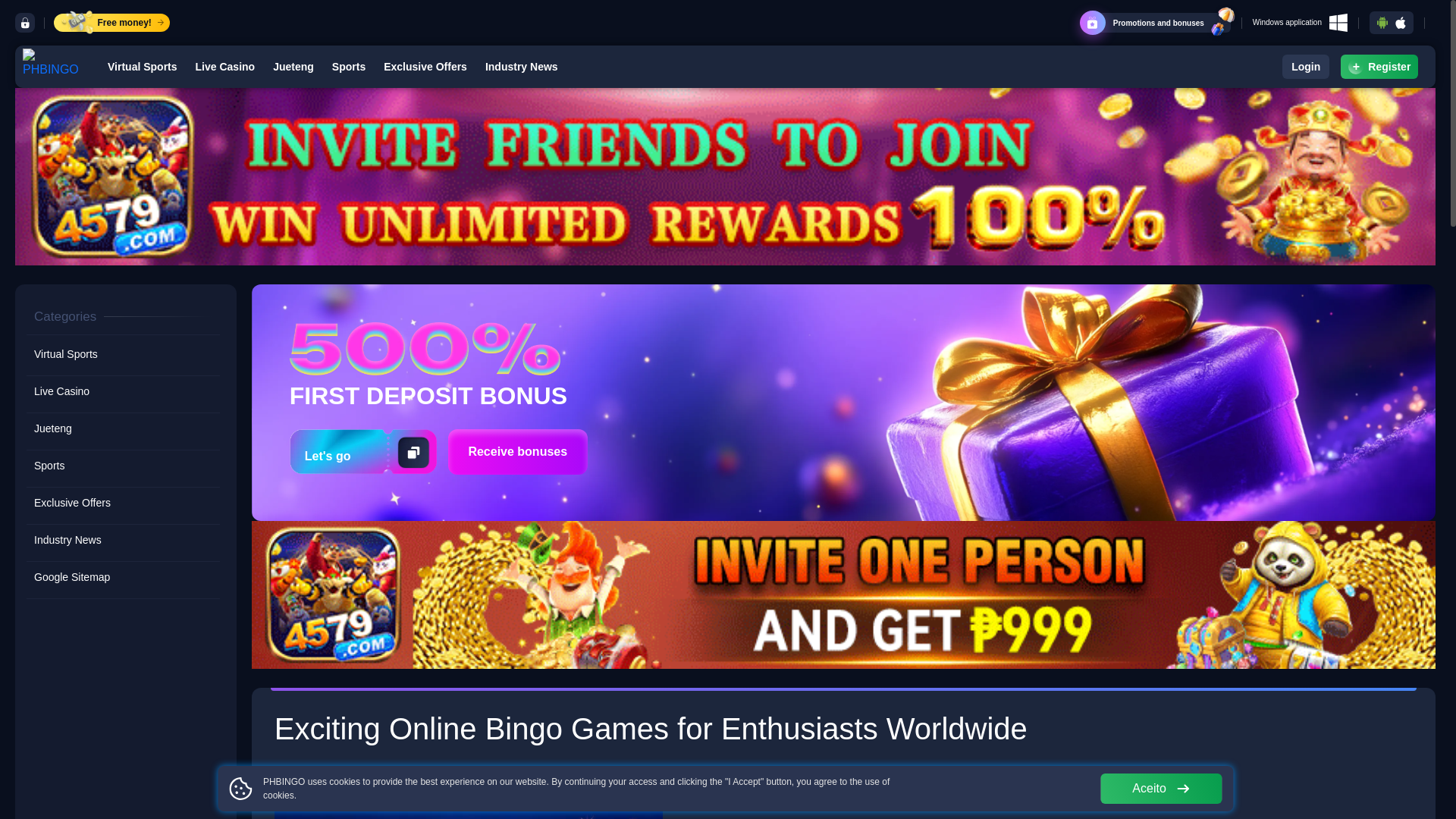 website screenshot of https://phbingobet.com/