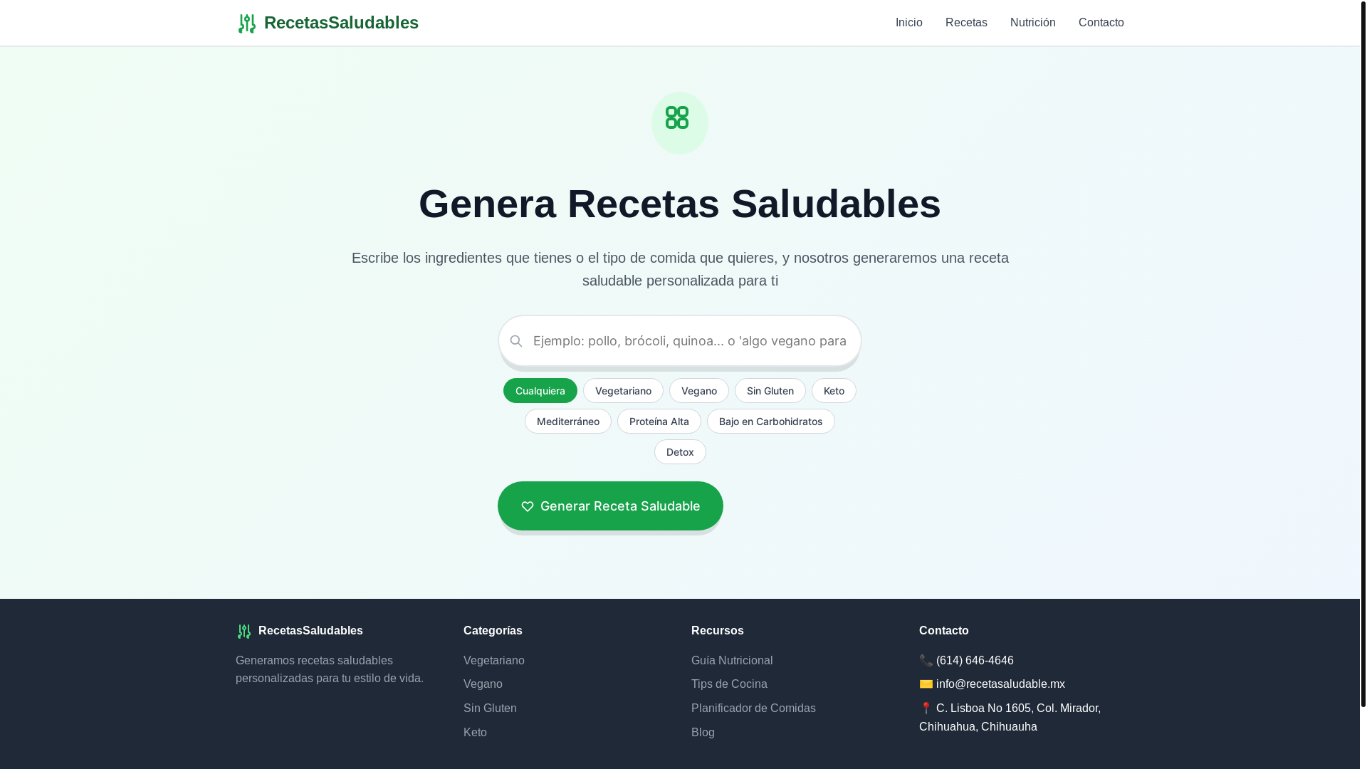 website screenshot of https://recetasaludable.mx/