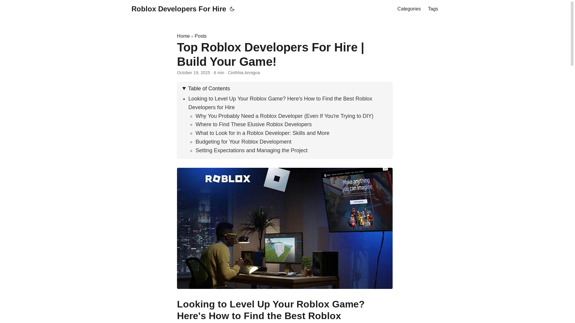 website screenshot of https://roblox-developers-for-hire.pages.dev/