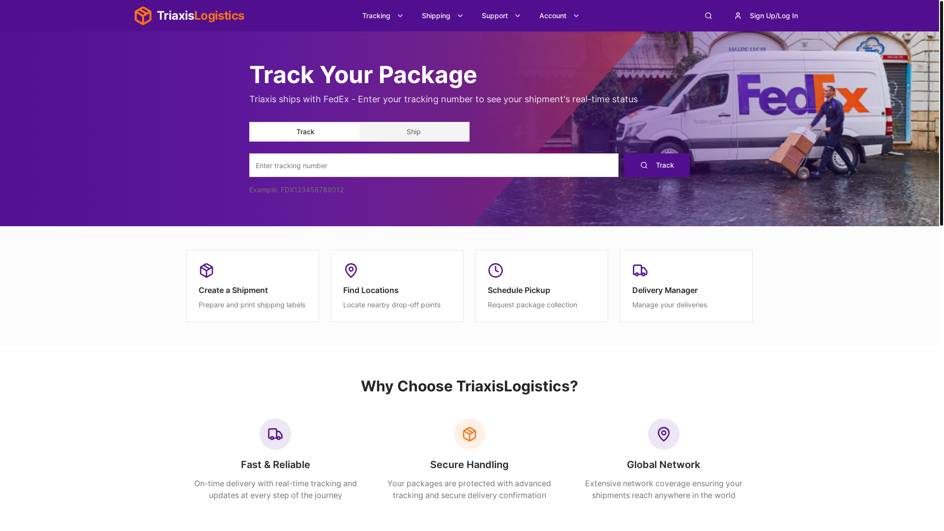 website screenshot of https://triaxislogistics.net/