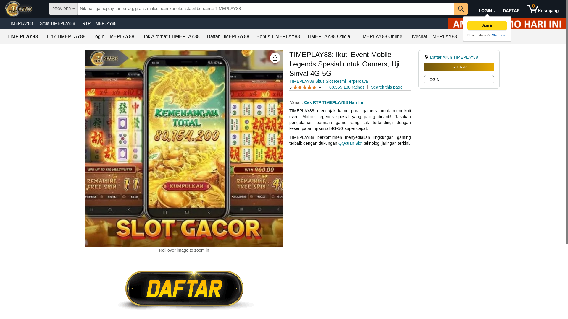 website screenshot of https://timeplay88slot.org/