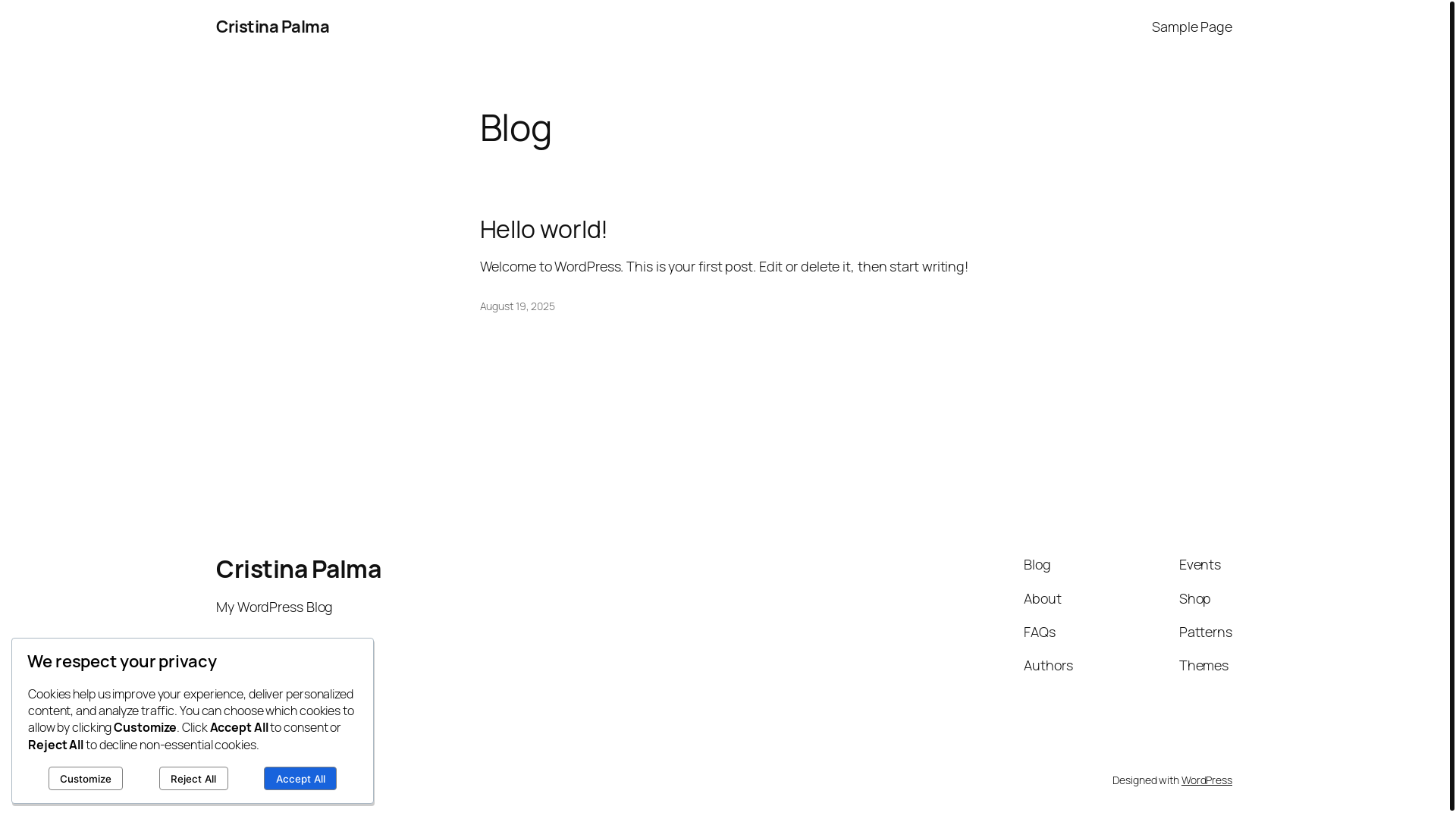 website screenshot of https://cristinapalmacreative.com/
