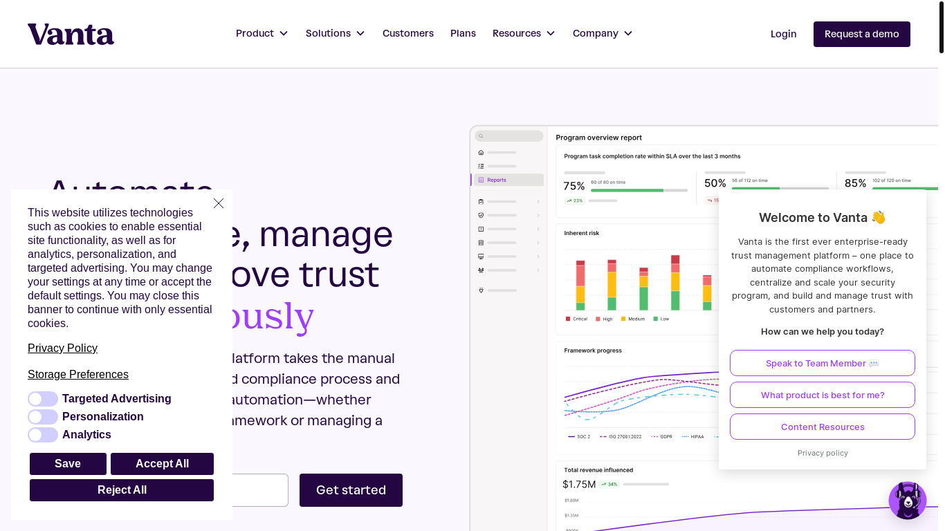 website screenshot of https://vanta.com/