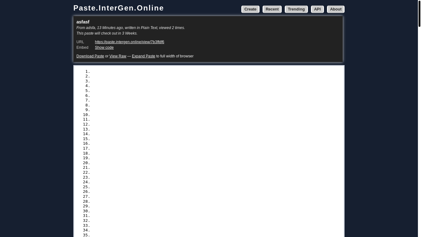 website screenshot of https://paste.intergen.online/view/7b3ffdf6