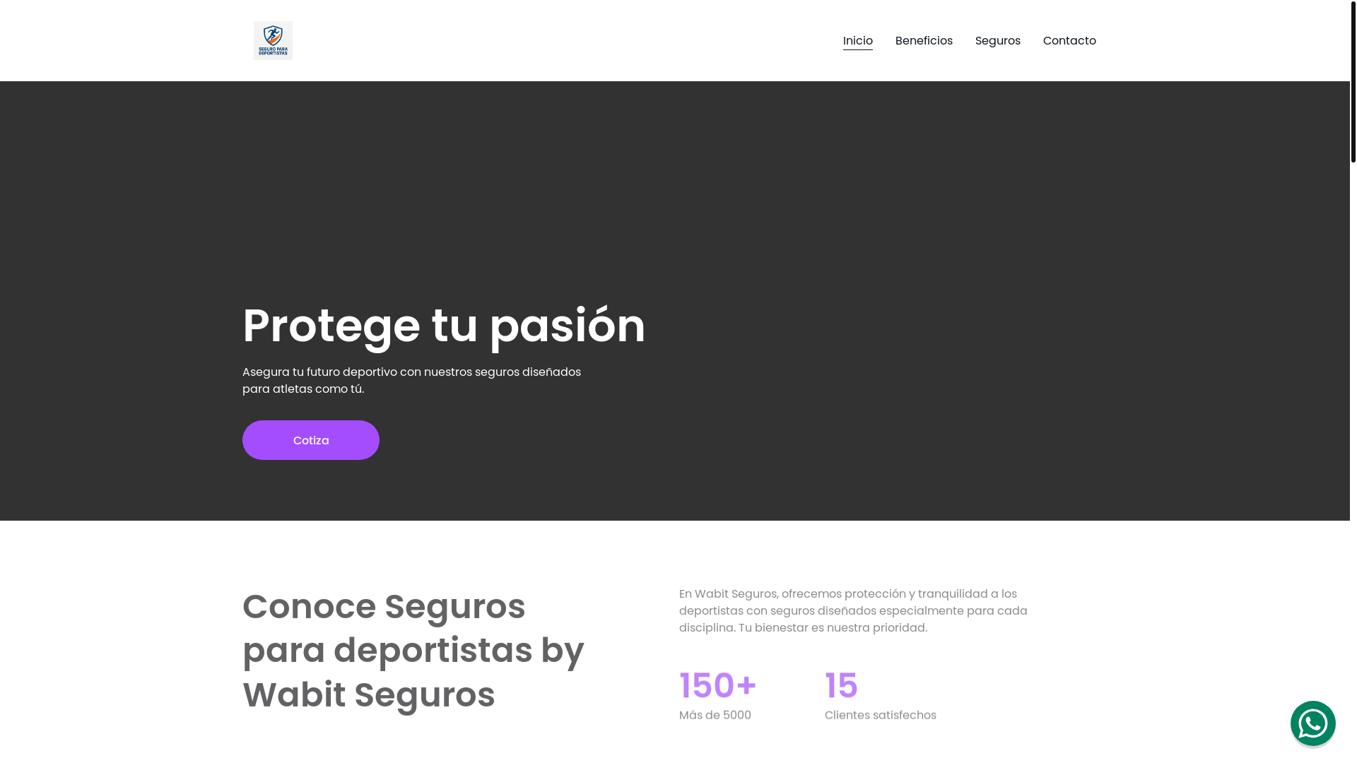 website screenshot of https://seguroparadeportistas.com/