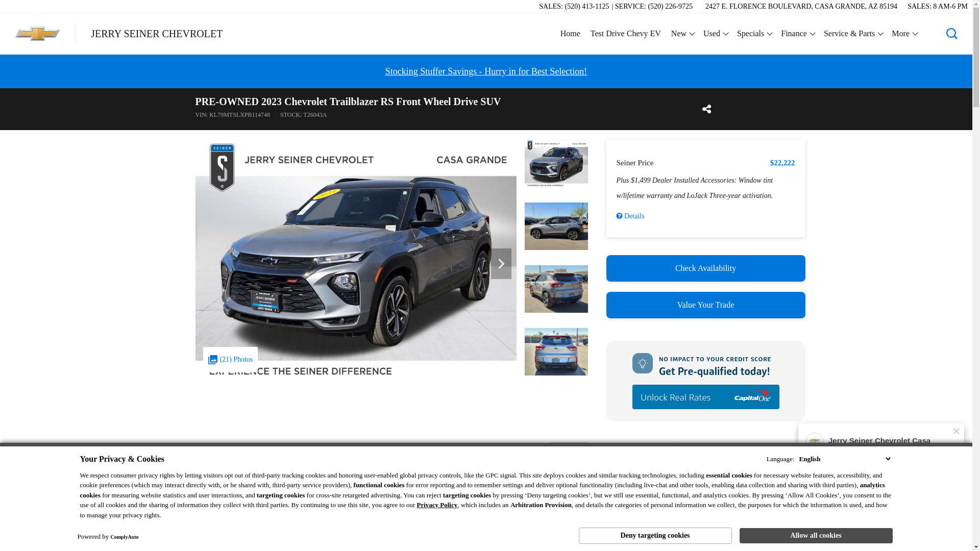 website screenshot of https://www.jerryseinerchevroletcasagrande.com/inventory/used-2023-chevrolet-trailblazer-rs-front-wheel-drive-suv-kl79mtslxpb114748/