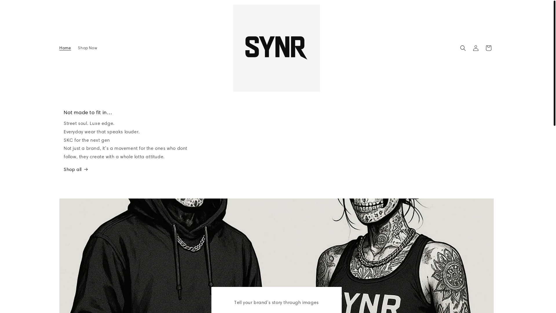 website screenshot of https://synrclothing.com/