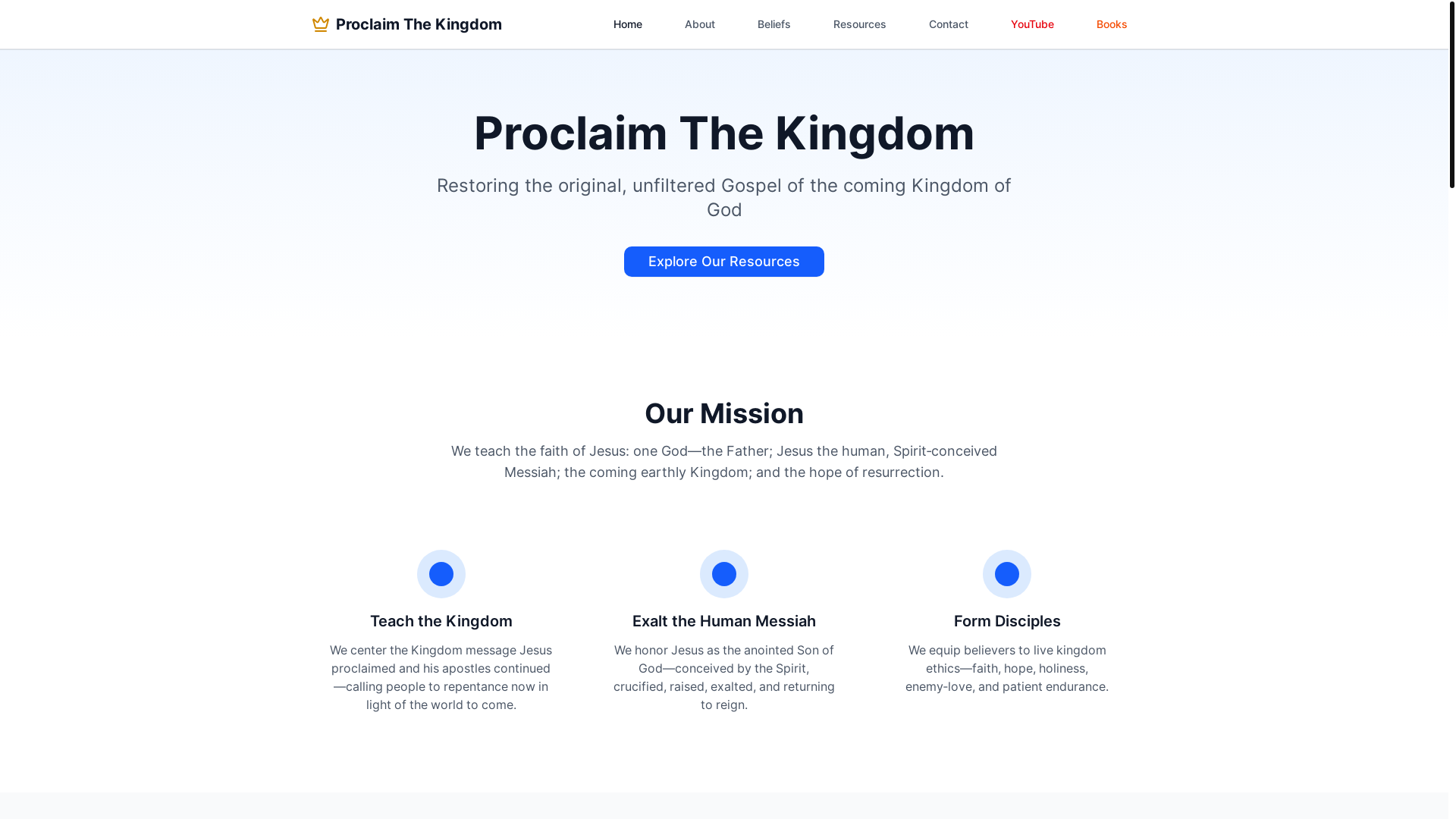 website screenshot of https://proclaimthekingdom.org/