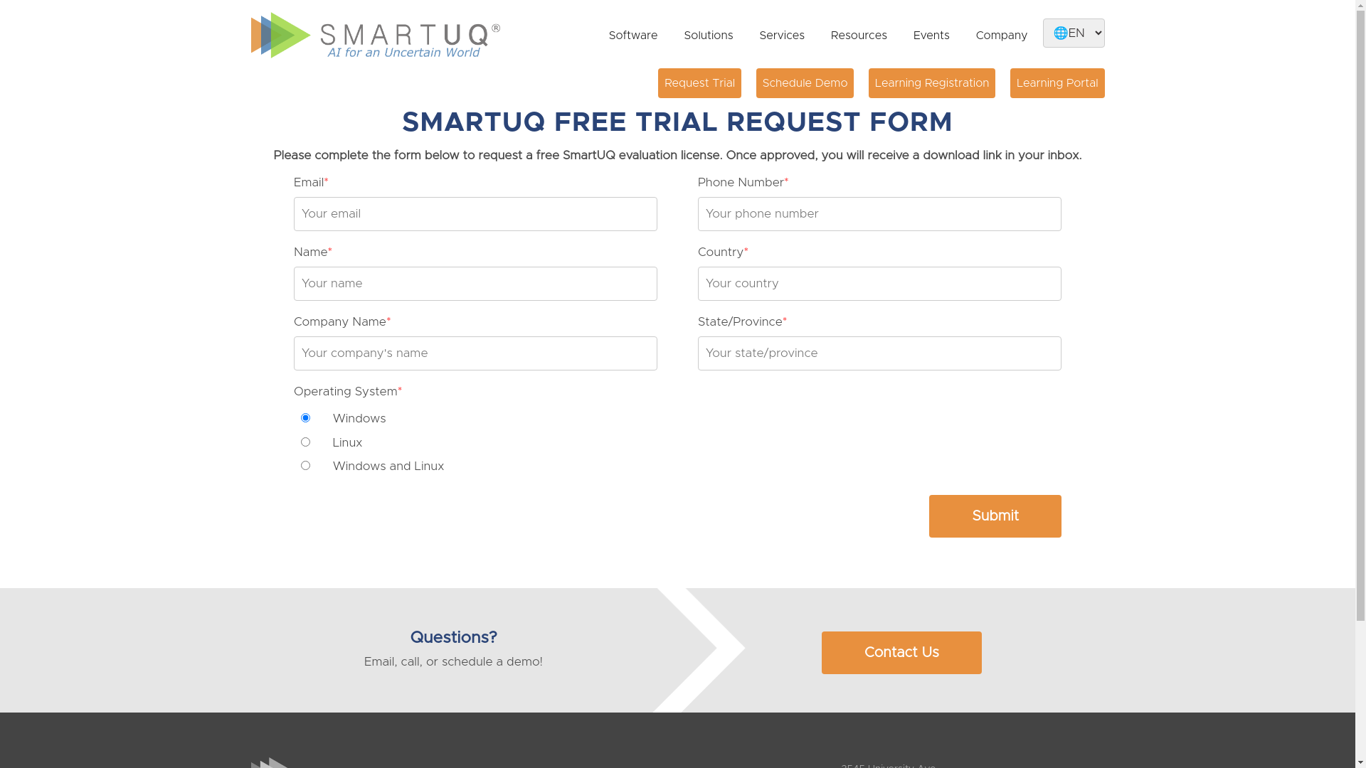 website screenshot of https://smartuq.com/forms/trial/