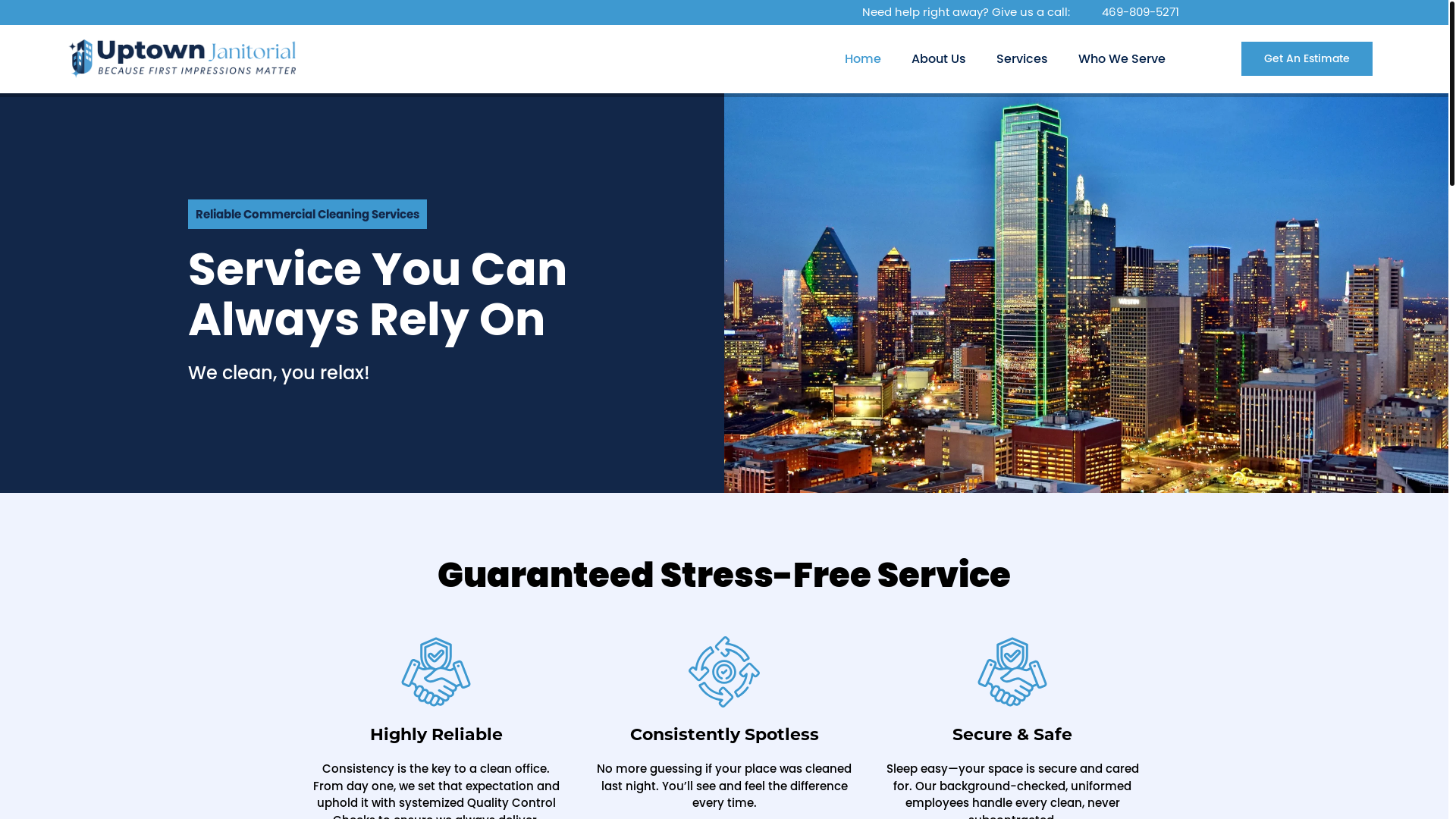 website screenshot of https://uptownsjanitorialsolutions.com/