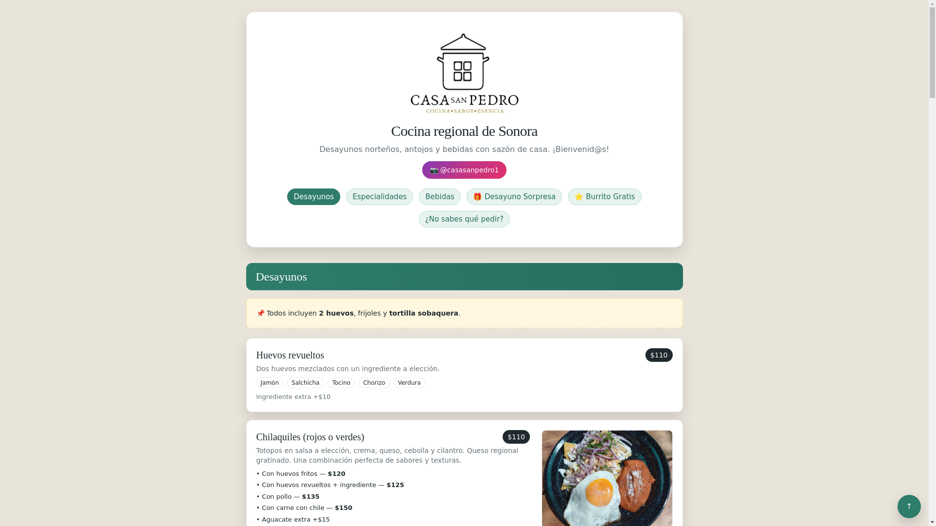 website screenshot of https://casasanpedrorestaurante.com/