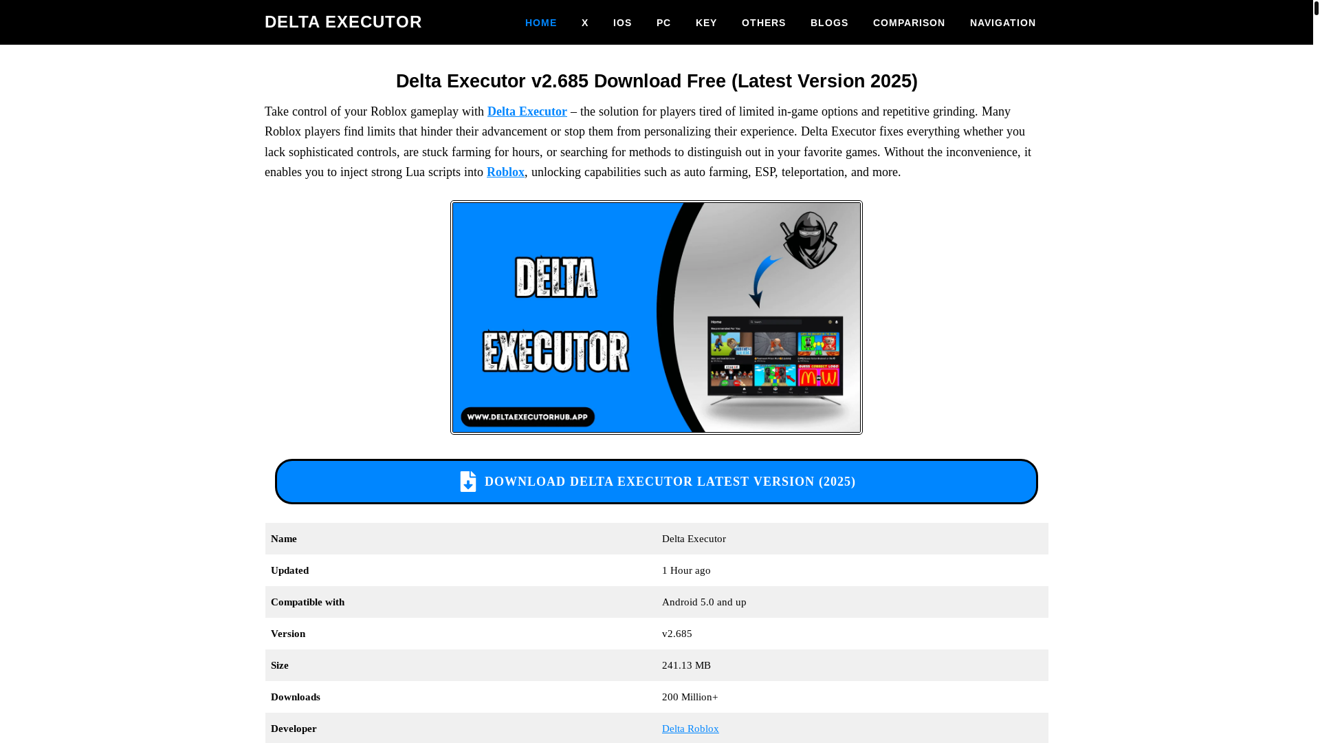 website screenshot of https://deltaexecutorhub.app/