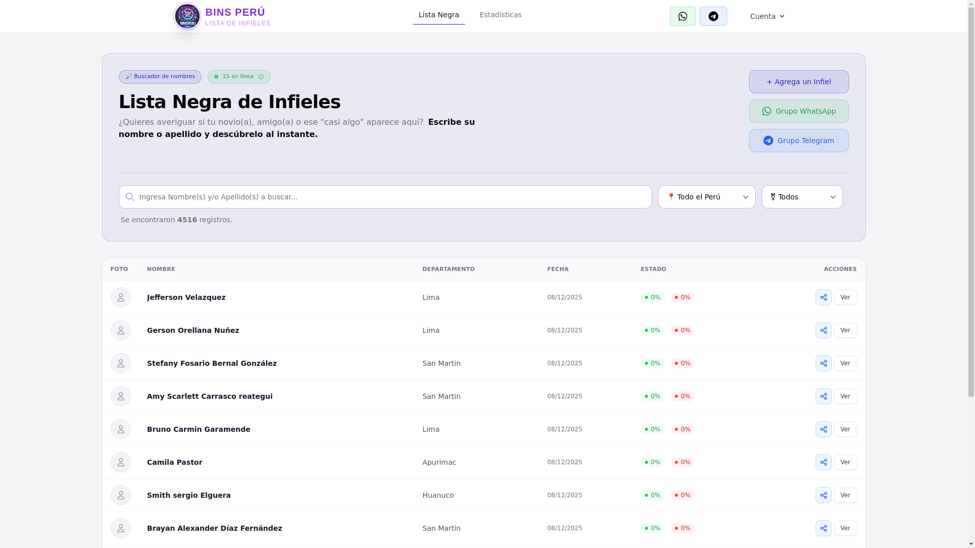 website screenshot of https://infielesnacionalregistro.com/
