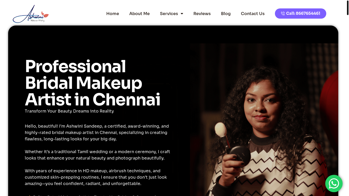 website screenshot of https://ashwinimakeupartistchennai.com/